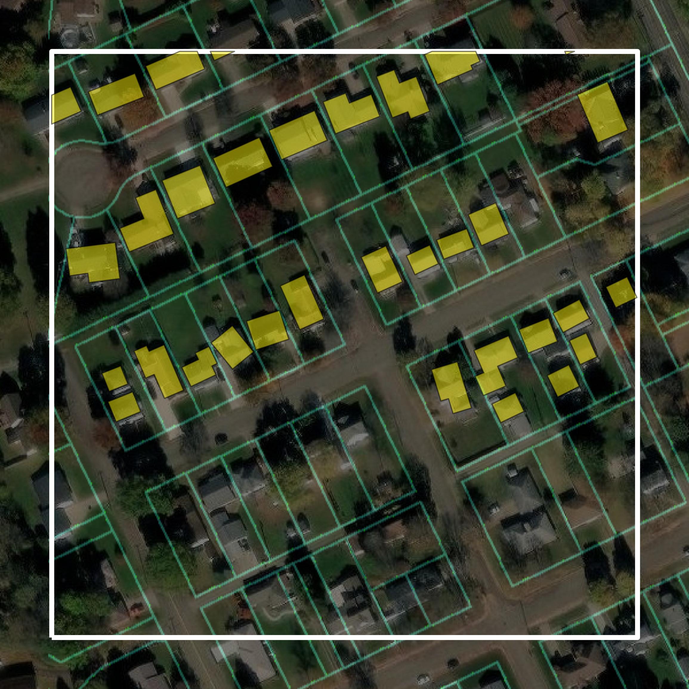 This image shows parcel and building data in Tuscarawas County created using GIS data in Equator.
