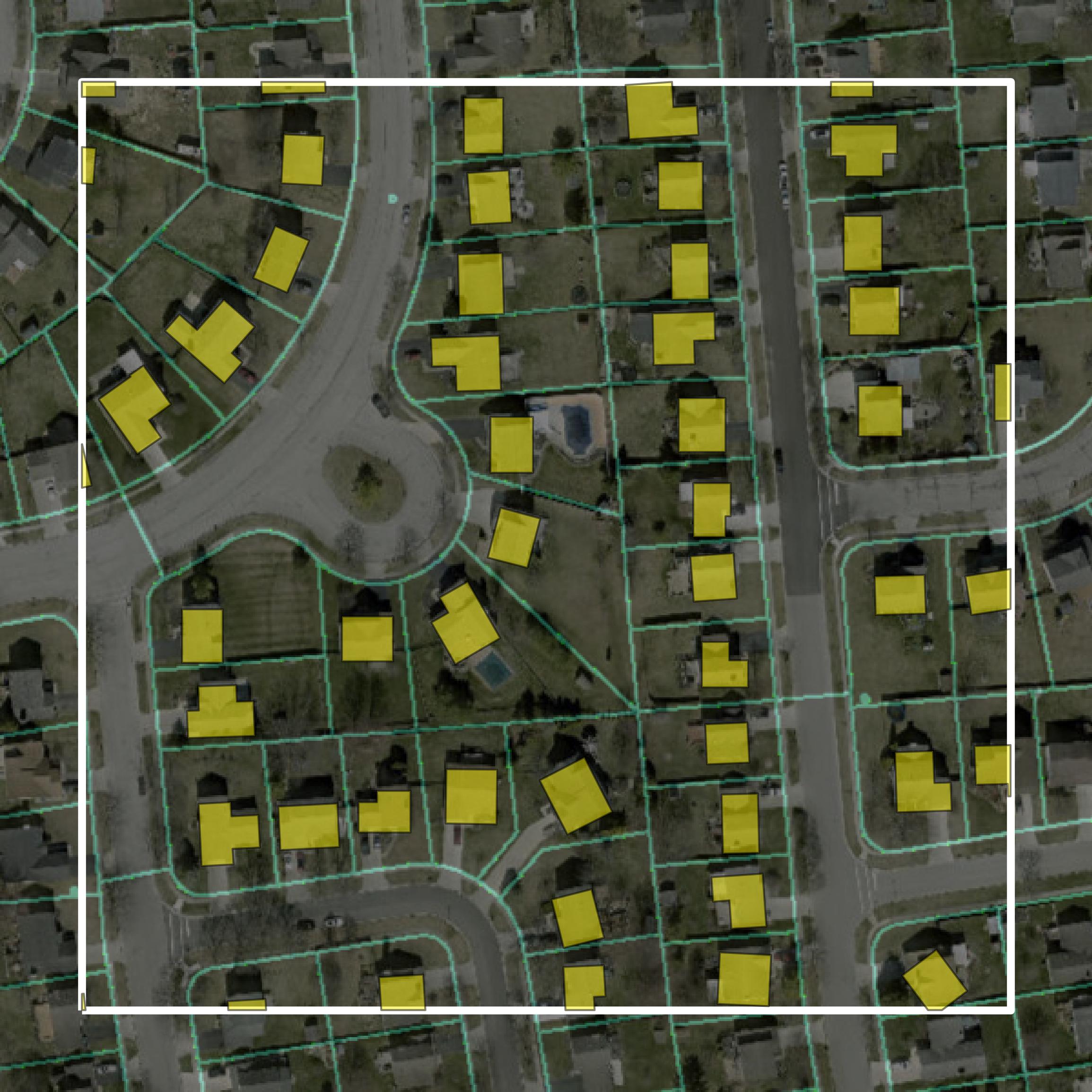 This image shows parcel and building data in Union County created using GIS data in Equator.