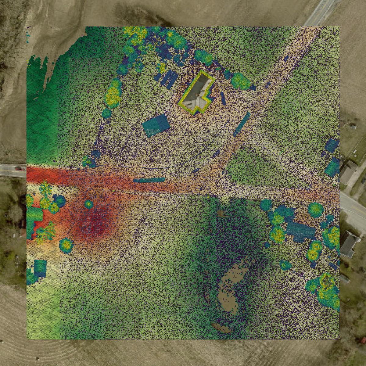 This image shows a LiDAR point cloud in Union County created using GIS data in Equator.