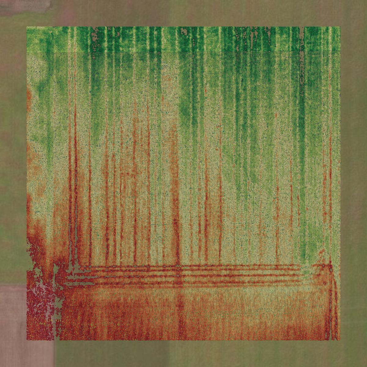 This image shows a LiDAR point cloud in Van Wert County created using GIS data in Equator.