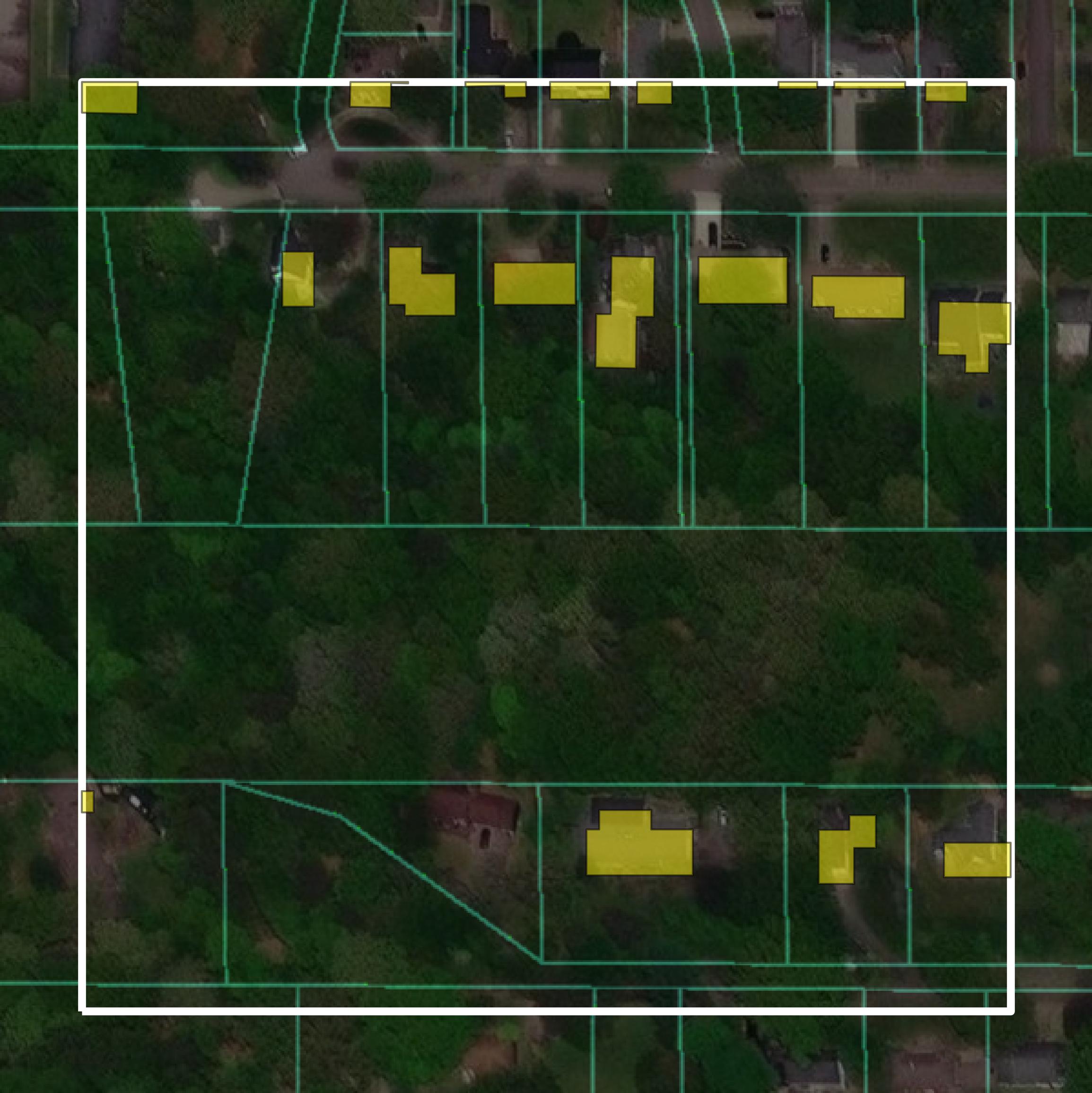 This image shows parcel and building data in Wayne County created using GIS data in Equator.
