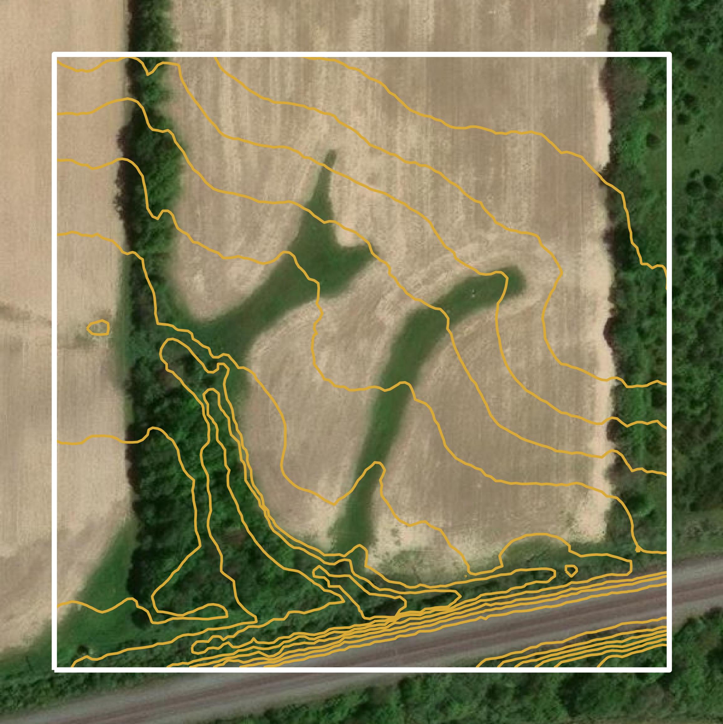This image shows a contour map in Williams County created using GIS data in Equator.
