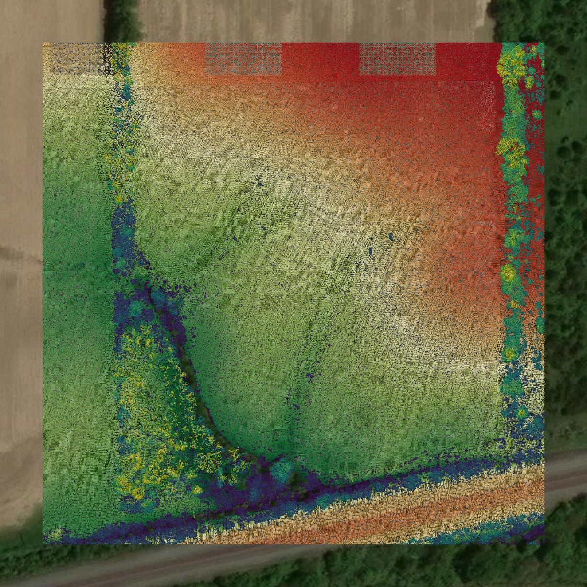 This image shows a LiDAR point cloud in Williams County created using GIS data in Equator.