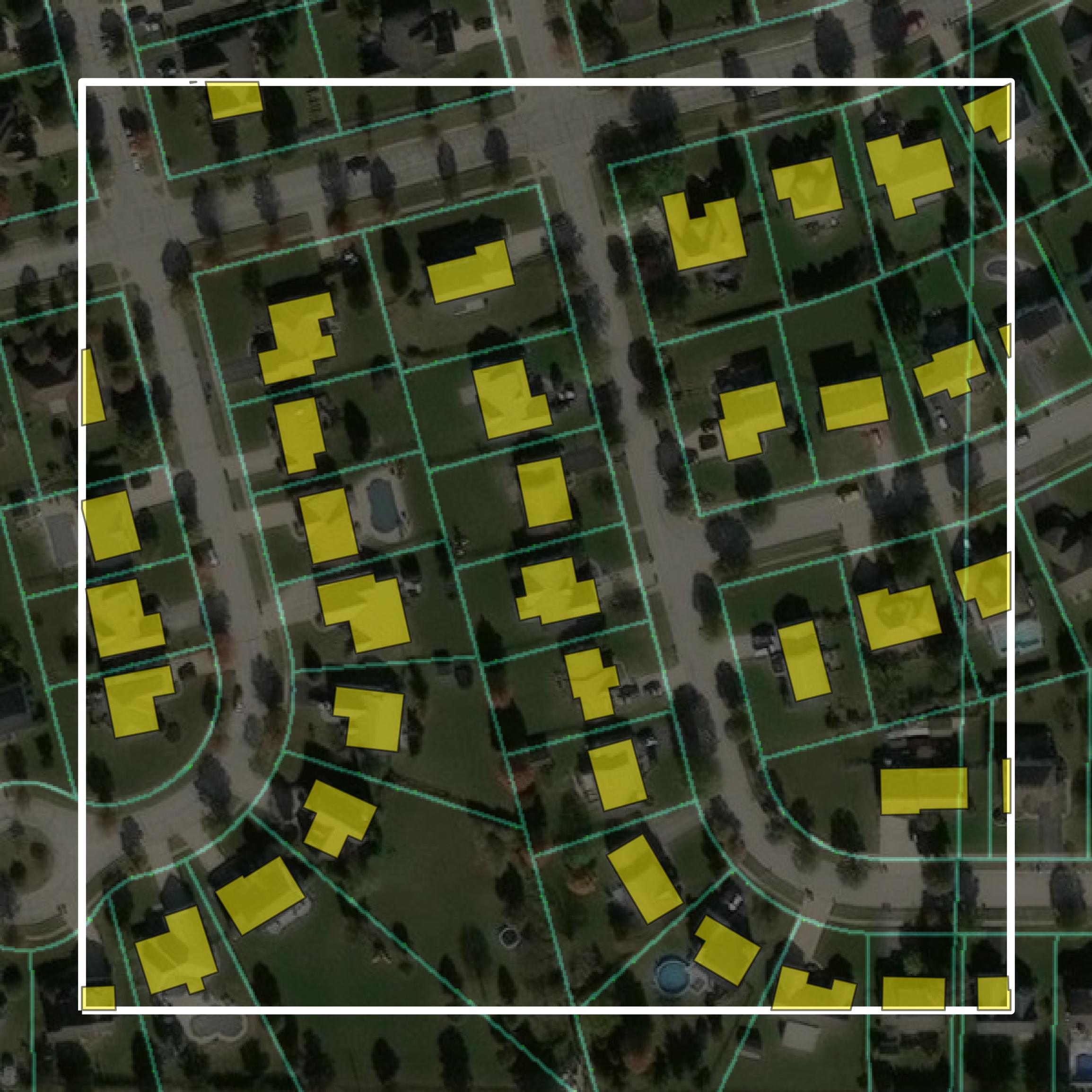 This image shows parcel and building data in Wood County created using GIS data in Equator.