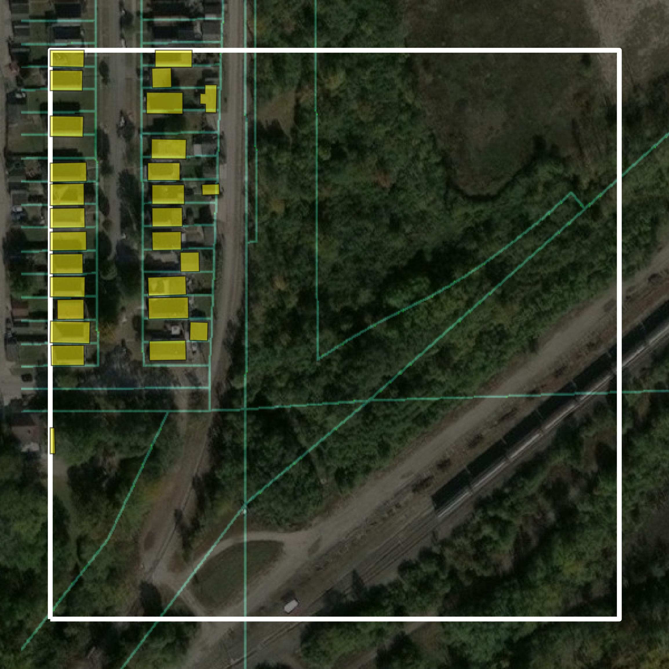 This image shows parcel and building data in Wood County created using GIS data in Equator.