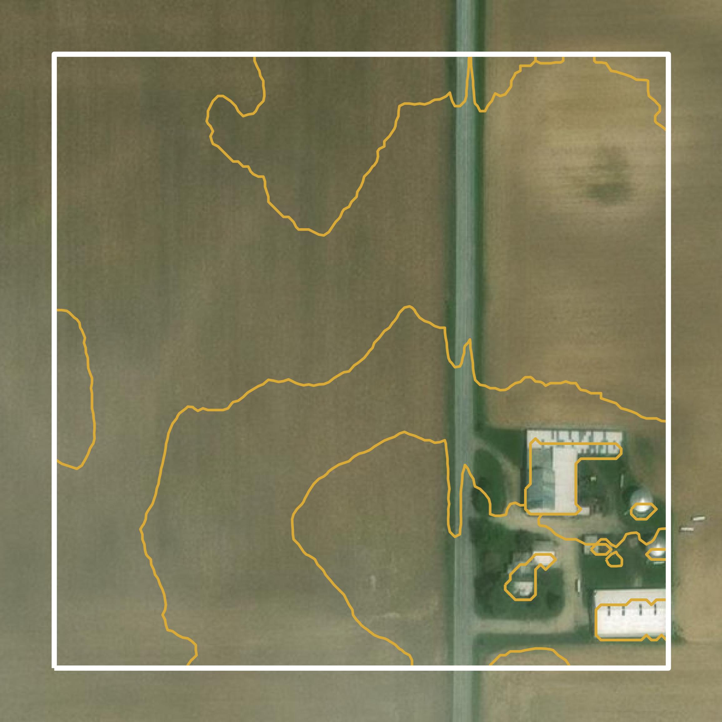 This image shows a contour map in Wyandot County created using GIS data in Equator.