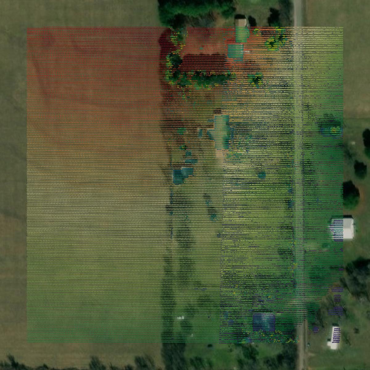 This image shows a LiDAR point cloud in Adair County created using GIS data in Equator.