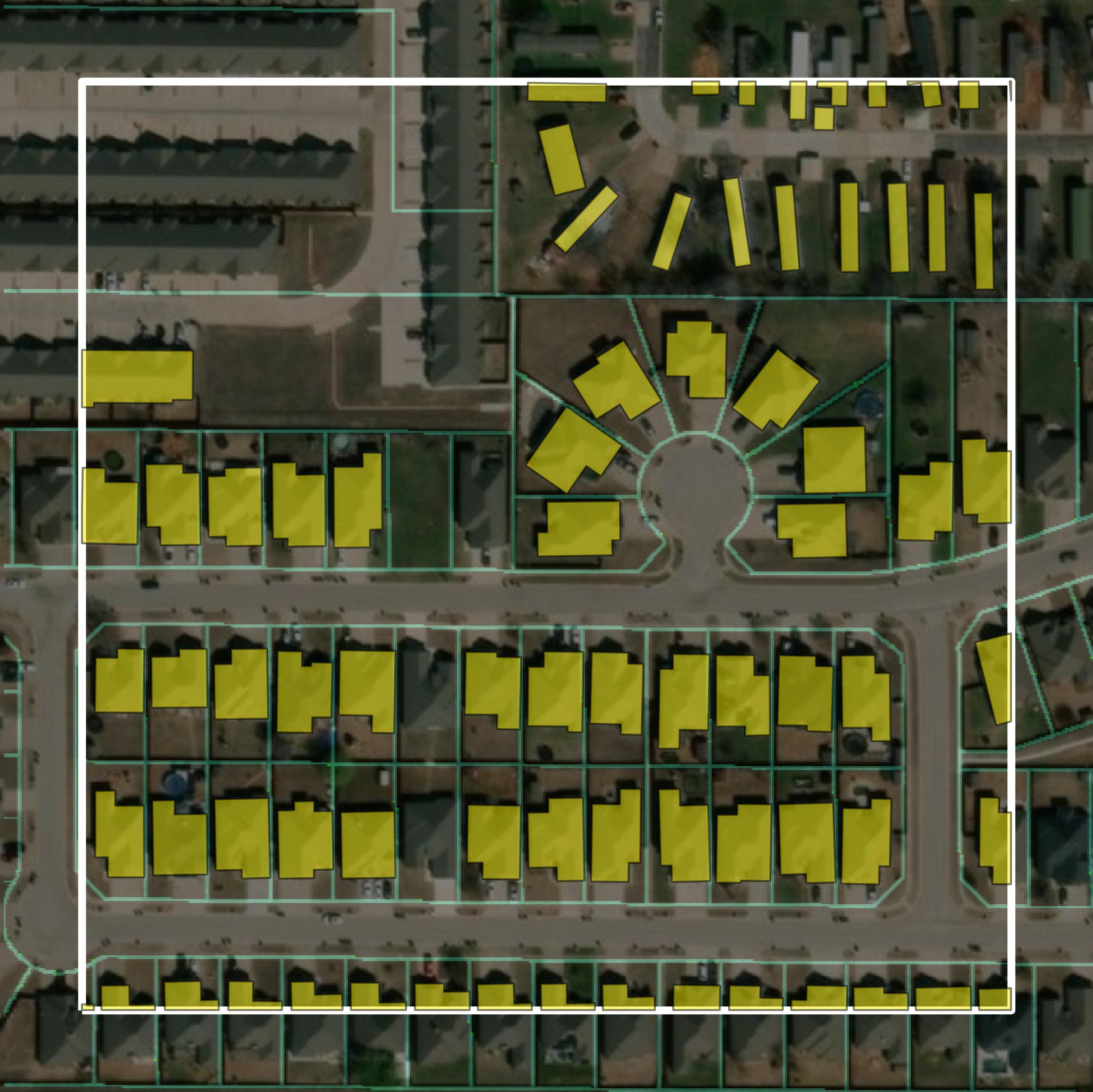 This image shows parcel and building data in Canadian County created using GIS data in Equator.