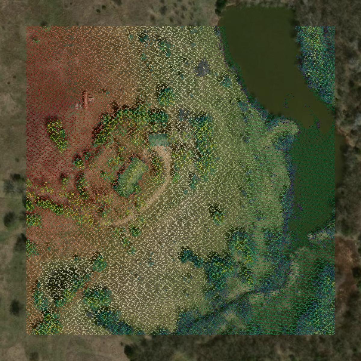 This image shows a LiDAR point cloud in Canadian County created using GIS data in Equator.