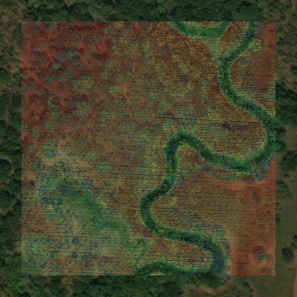 This image shows a LiDAR point cloud in Choctaw County created using GIS data in Equator.