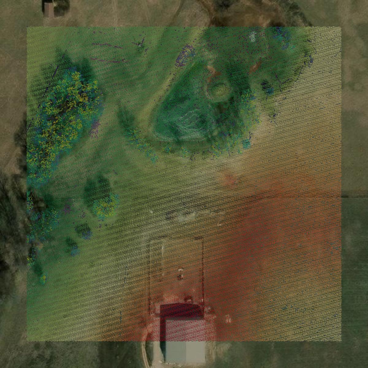 This image shows a LiDAR point cloud in Cleveland County created using GIS data in Equator.