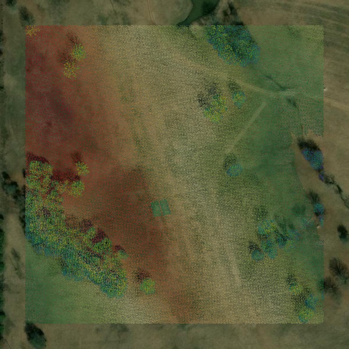 This image shows a LiDAR point cloud in Creek County created using GIS data in Equator.