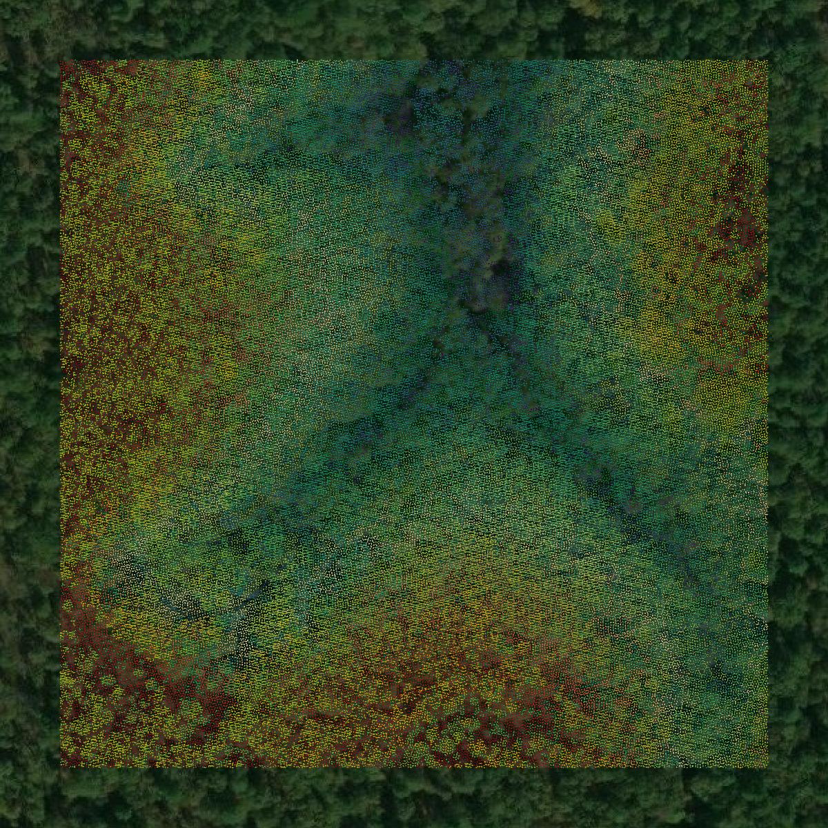 This image shows a LiDAR point cloud in Delaware County created using GIS data in Equator.