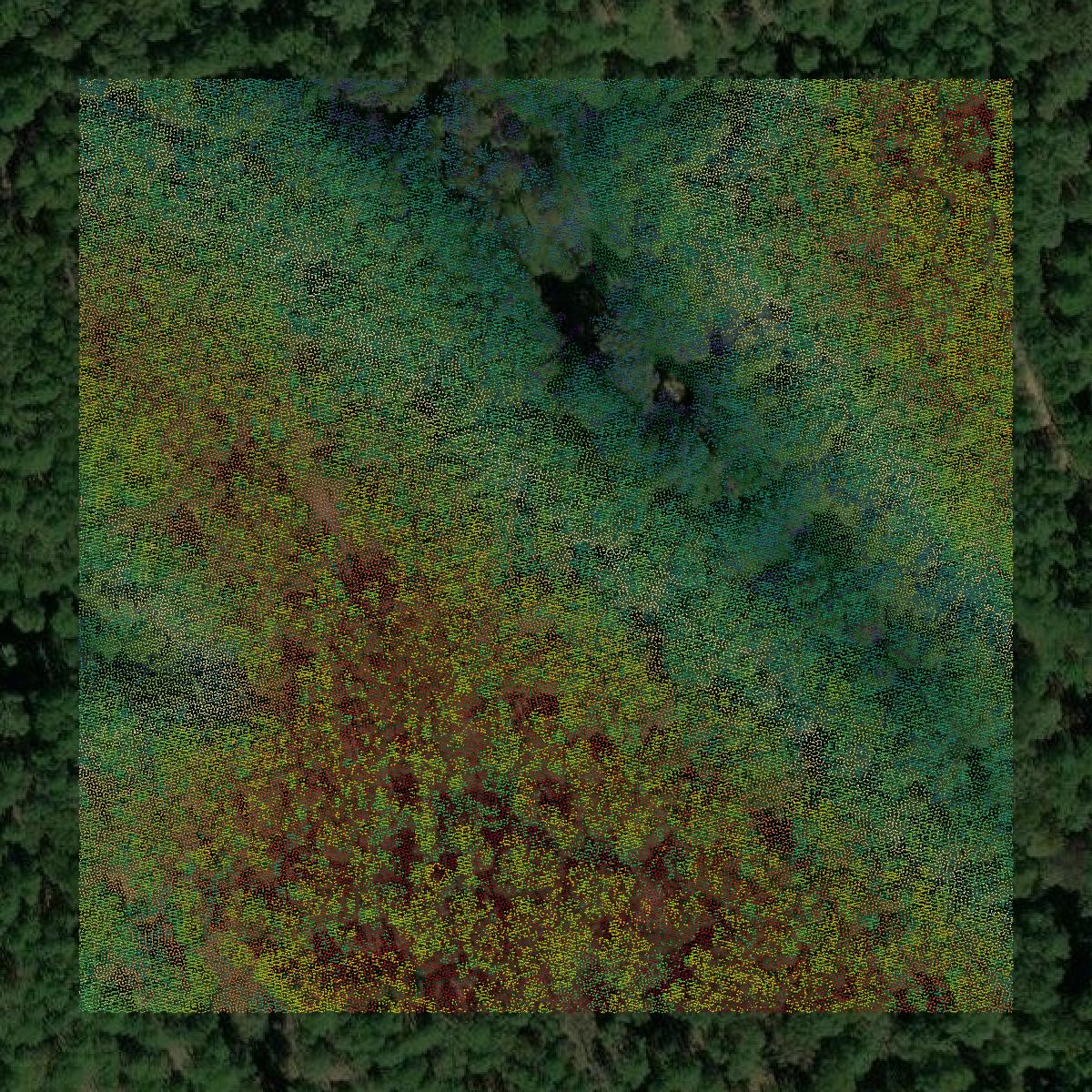 This image shows a LiDAR point cloud in Delaware County created using GIS data in Equator.