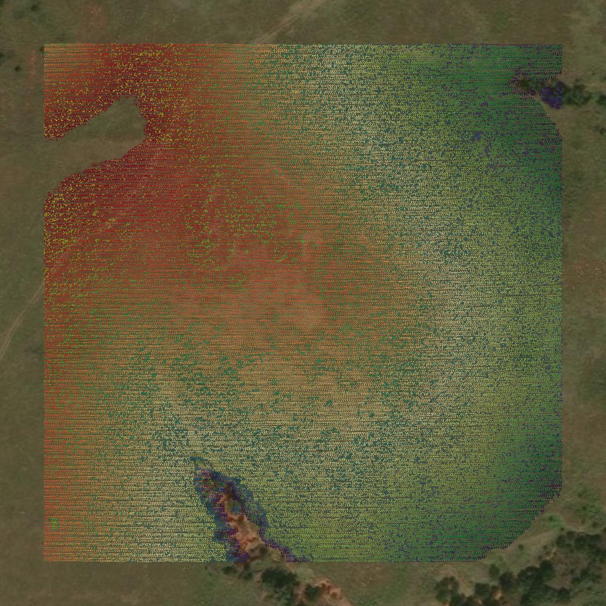 This image shows a LiDAR point cloud in Ellis County created using GIS data in Equator.