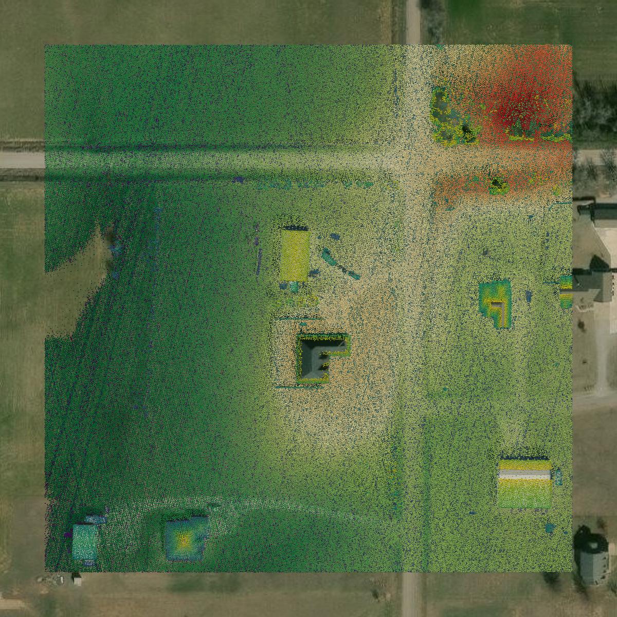 This image shows a LiDAR point cloud in Garfield County created using GIS data in Equator.