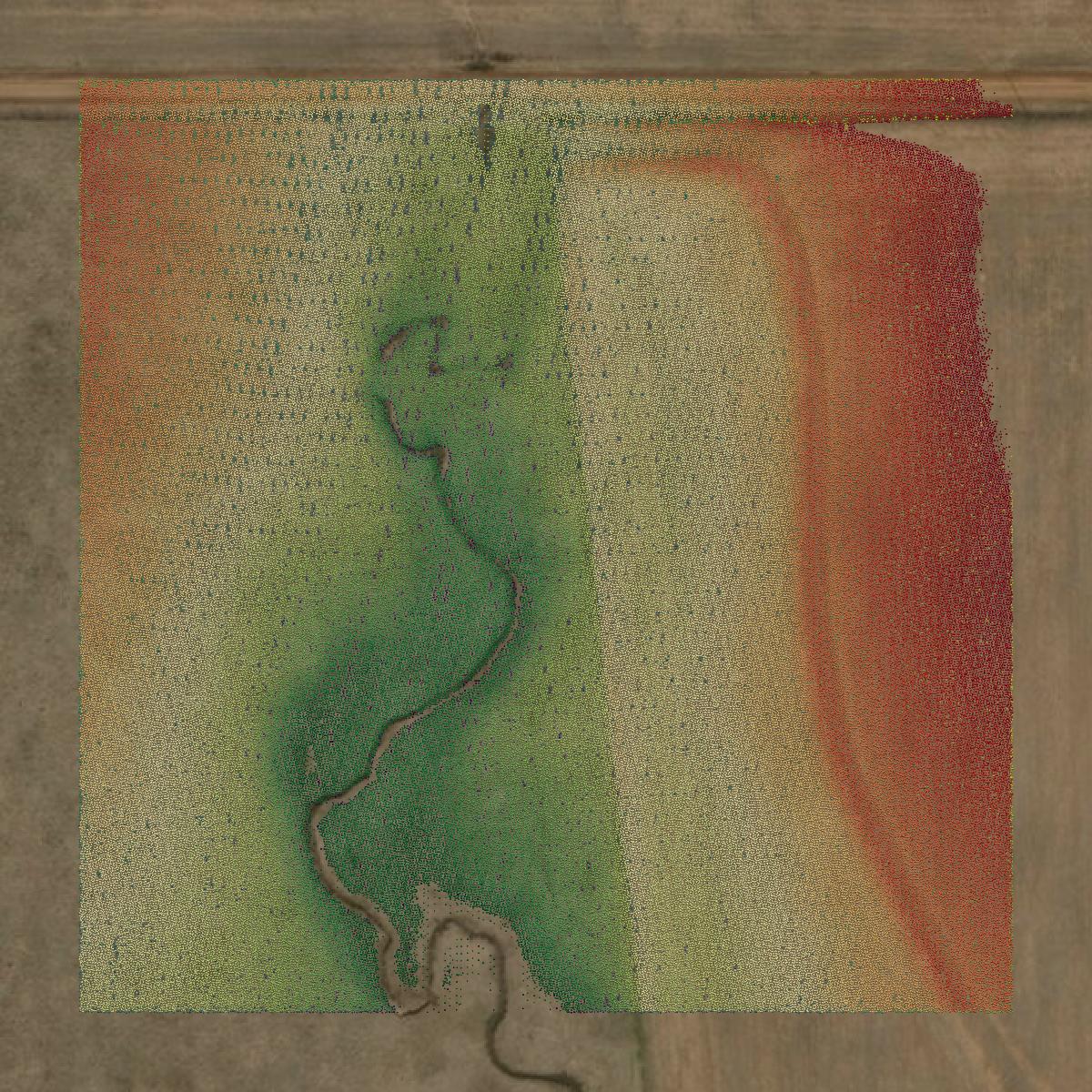 This image shows a LiDAR point cloud in Garfield County created using GIS data in Equator.