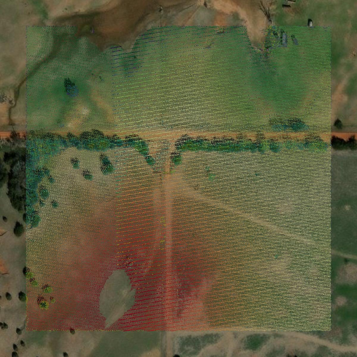 This image shows a LiDAR point cloud in Kingfisher County created using GIS data in Equator.