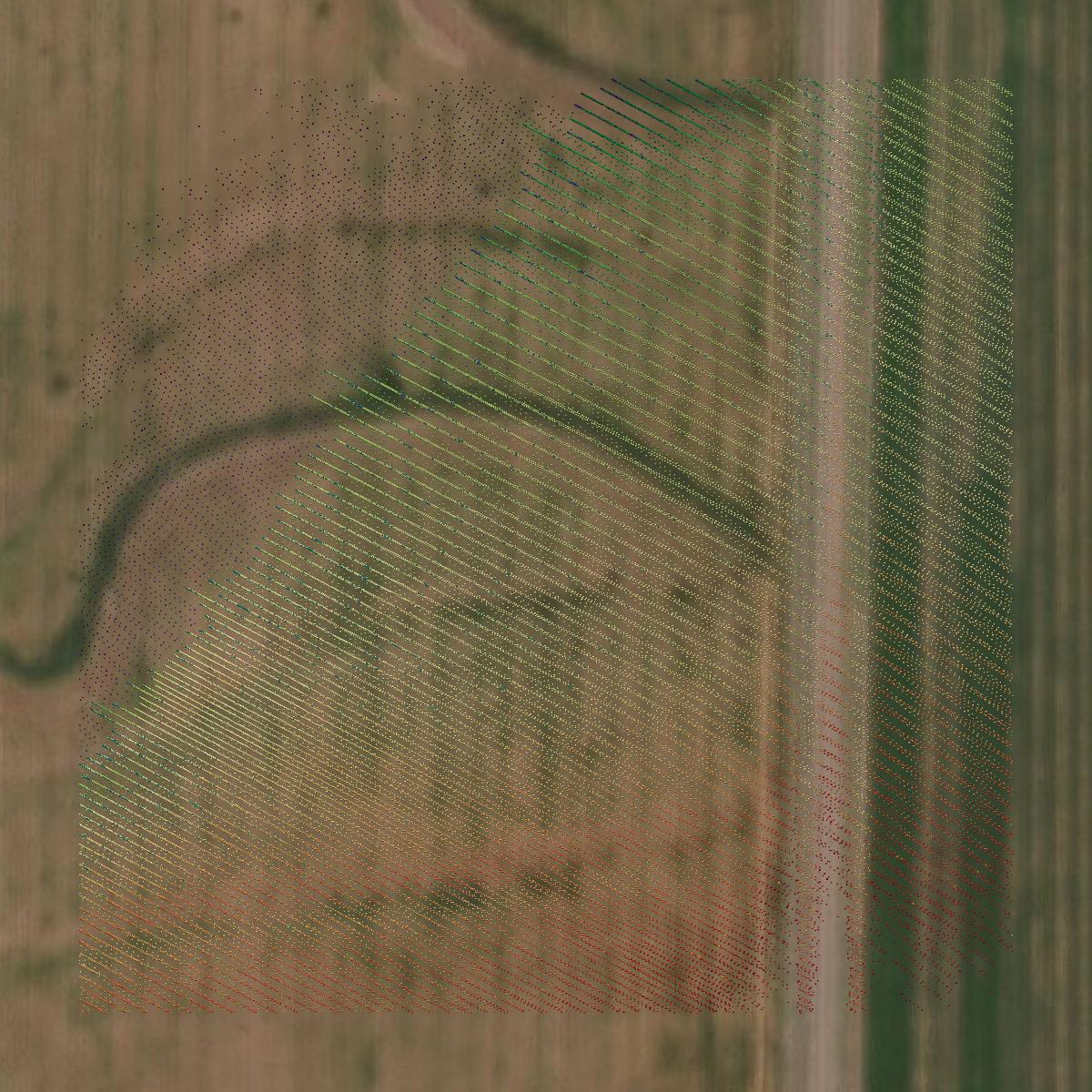 This image shows a LiDAR point cloud in Kiowa County created using GIS data in Equator.