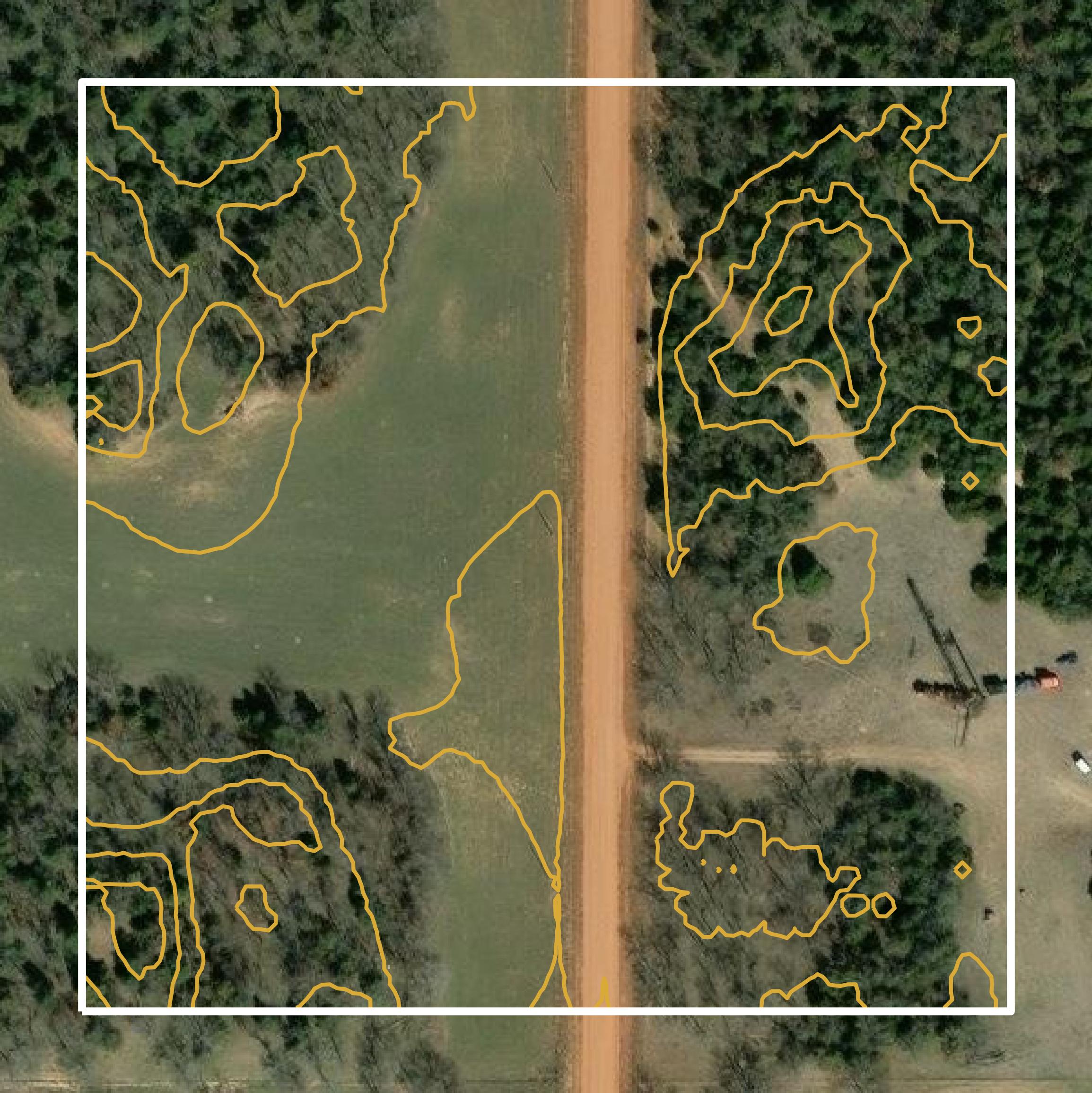 This image shows a contour map in Major County created using GIS data in Equator.