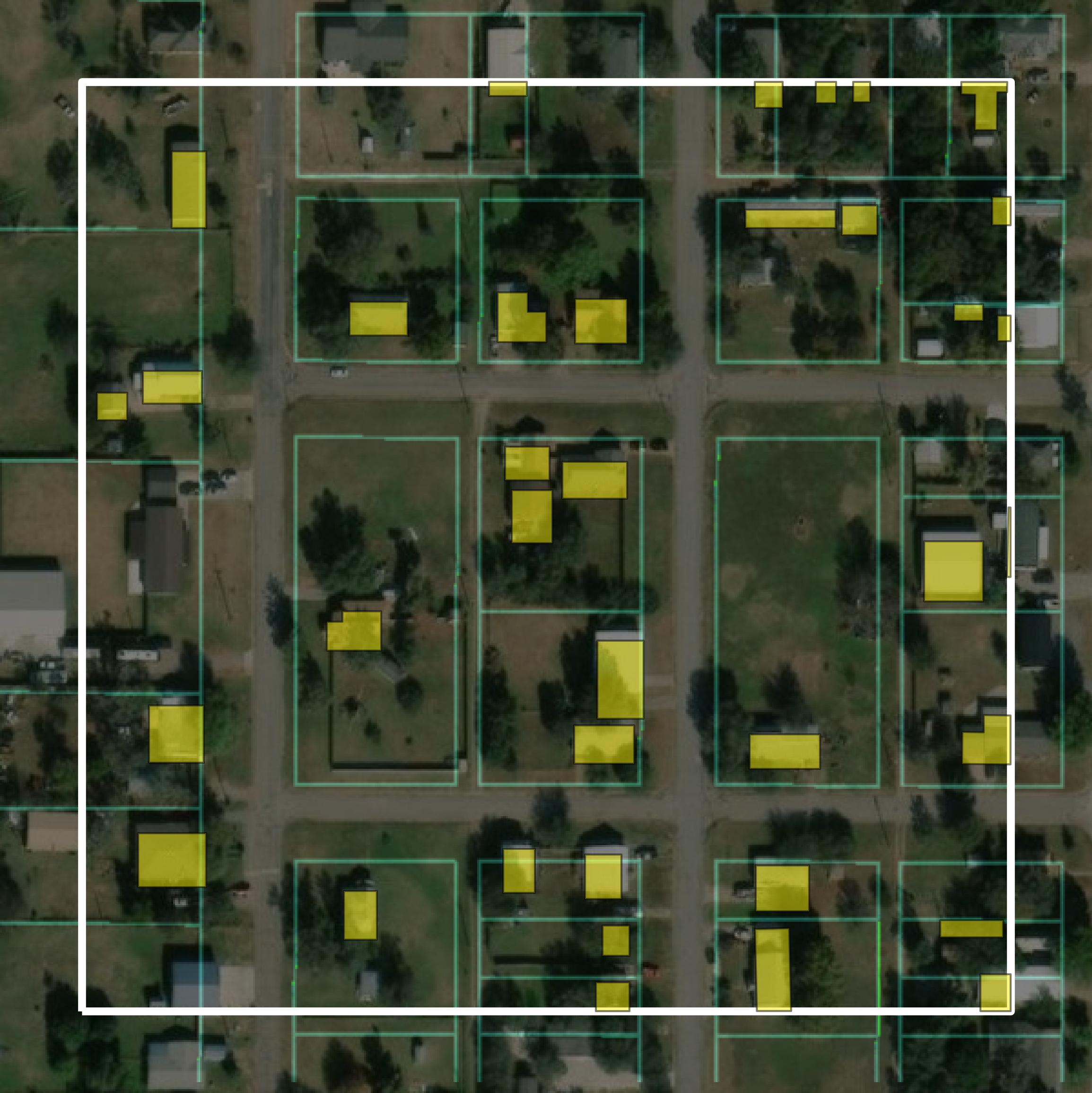 This image shows parcel and building data in Major County created using GIS data in Equator.
