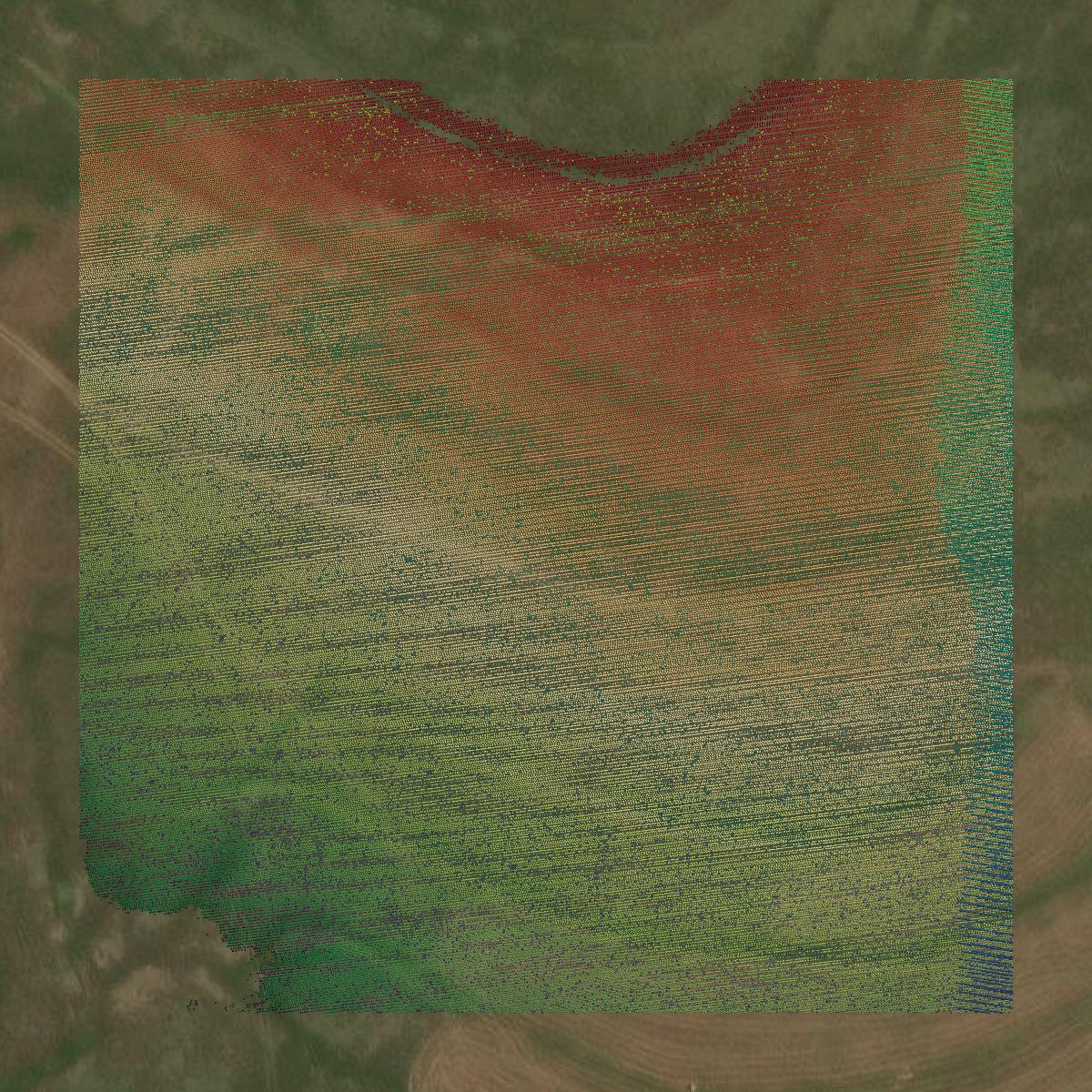 This image shows a LiDAR point cloud in Marshall County created using GIS data in Equator.