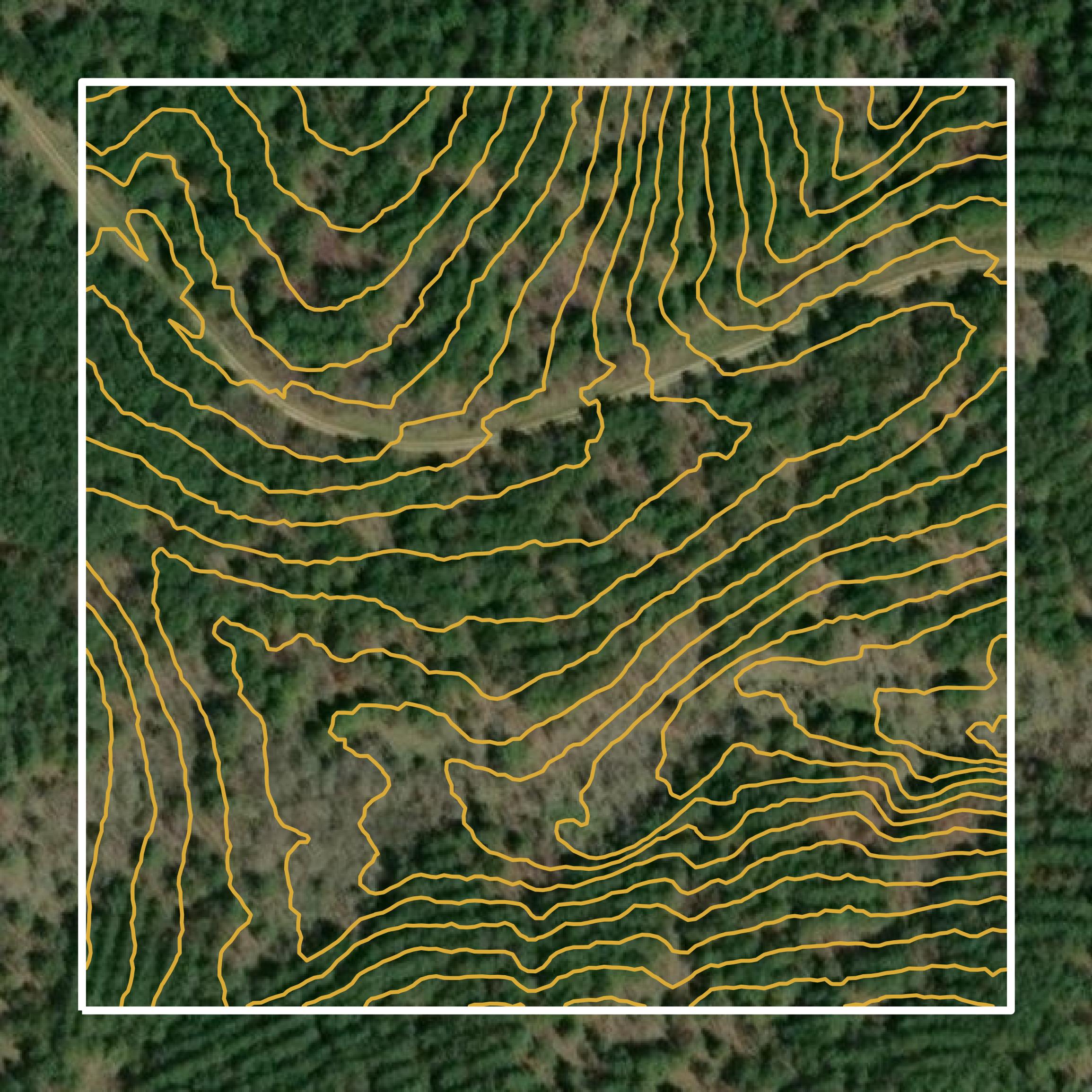This image shows a contour map in McCurtain County created using GIS data in Equator.