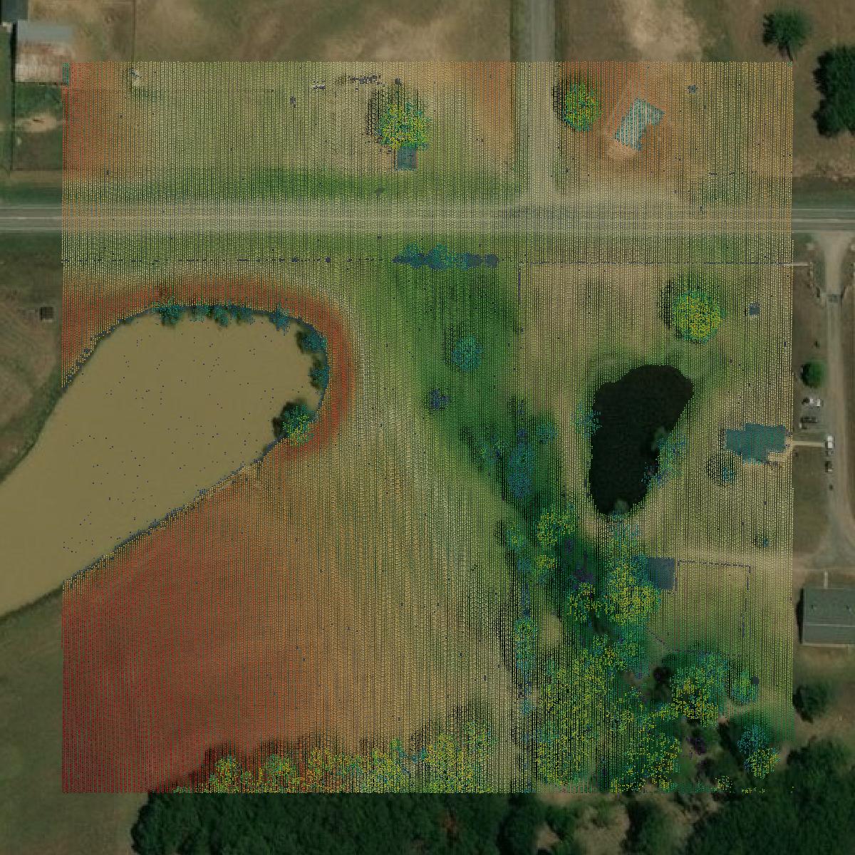 This image shows a LiDAR point cloud in McIntosh County created using GIS data in Equator.