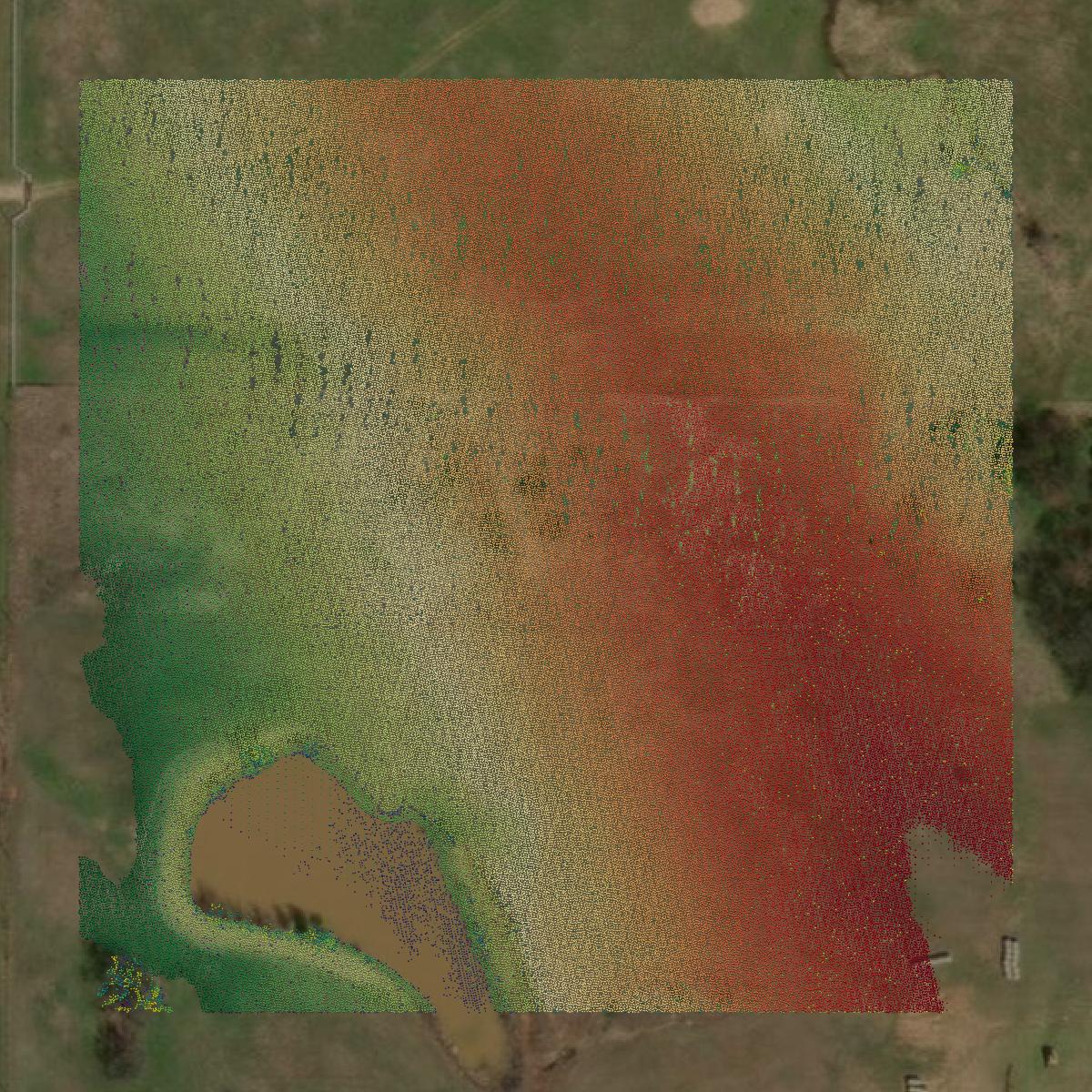 This image shows a LiDAR point cloud in Noble County created using GIS data in Equator.