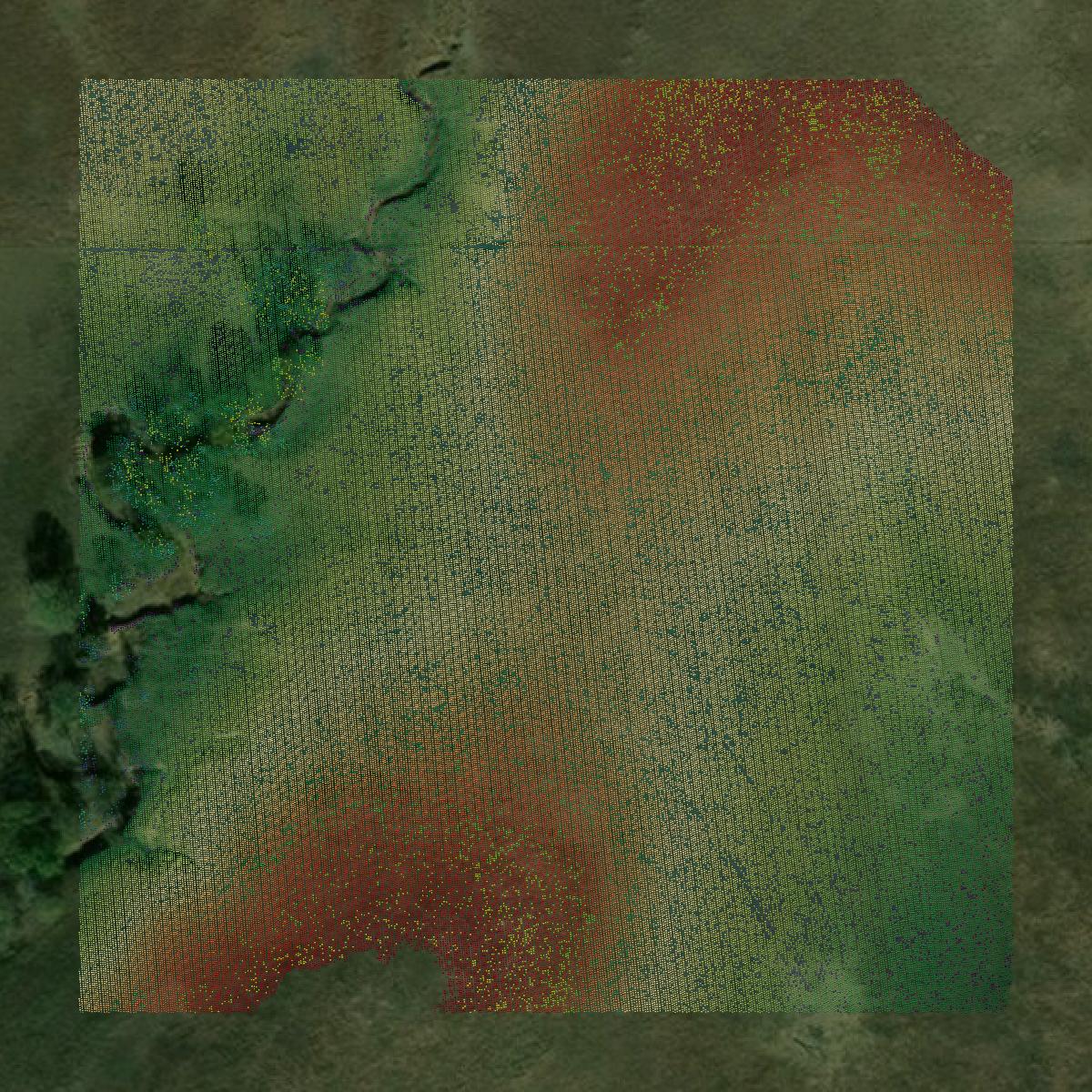 This image shows a LiDAR point cloud in Nowata County created using GIS data in Equator.