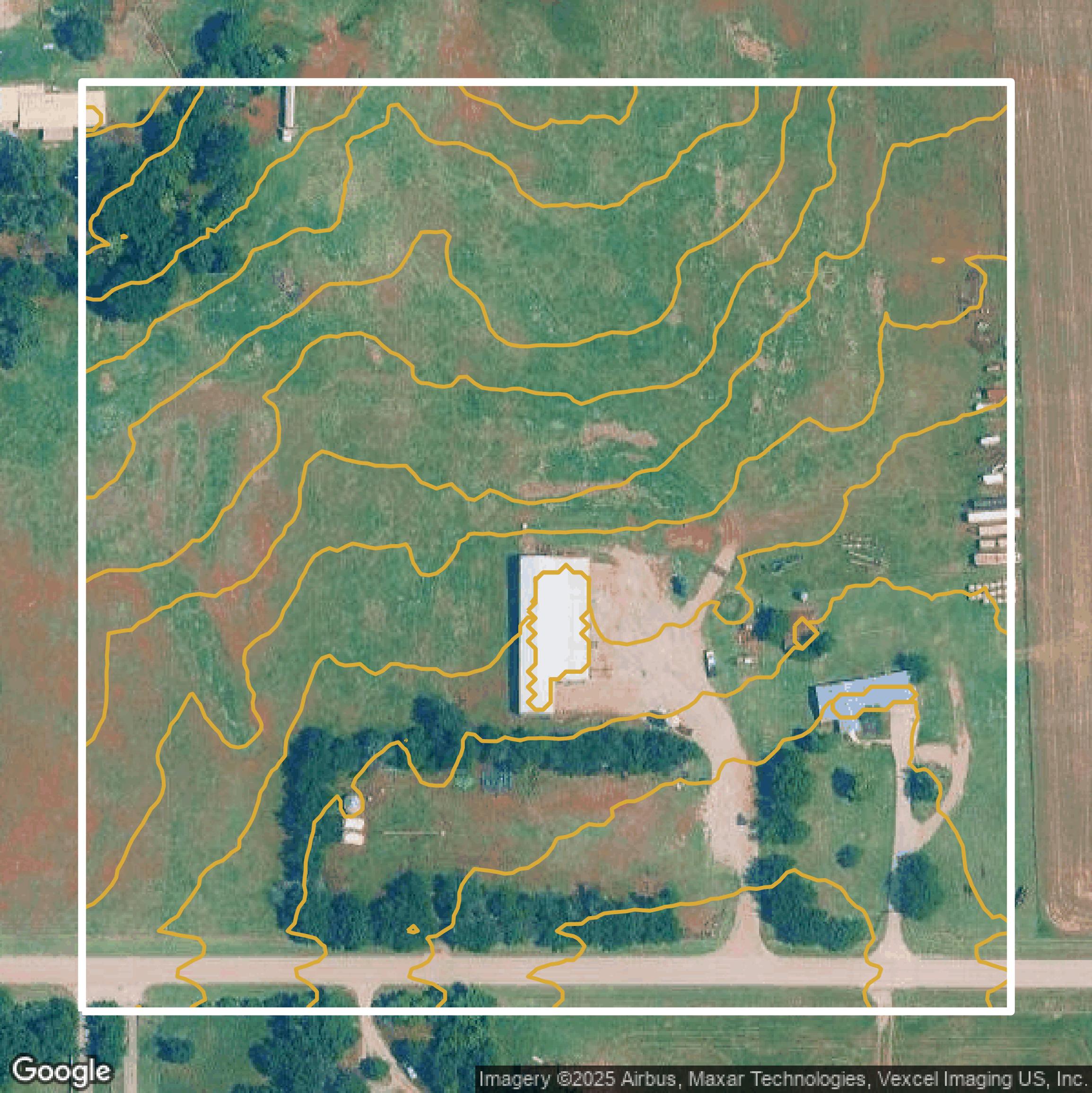 This image shows a contour map in Oklahoma County created using GIS data in Equator.