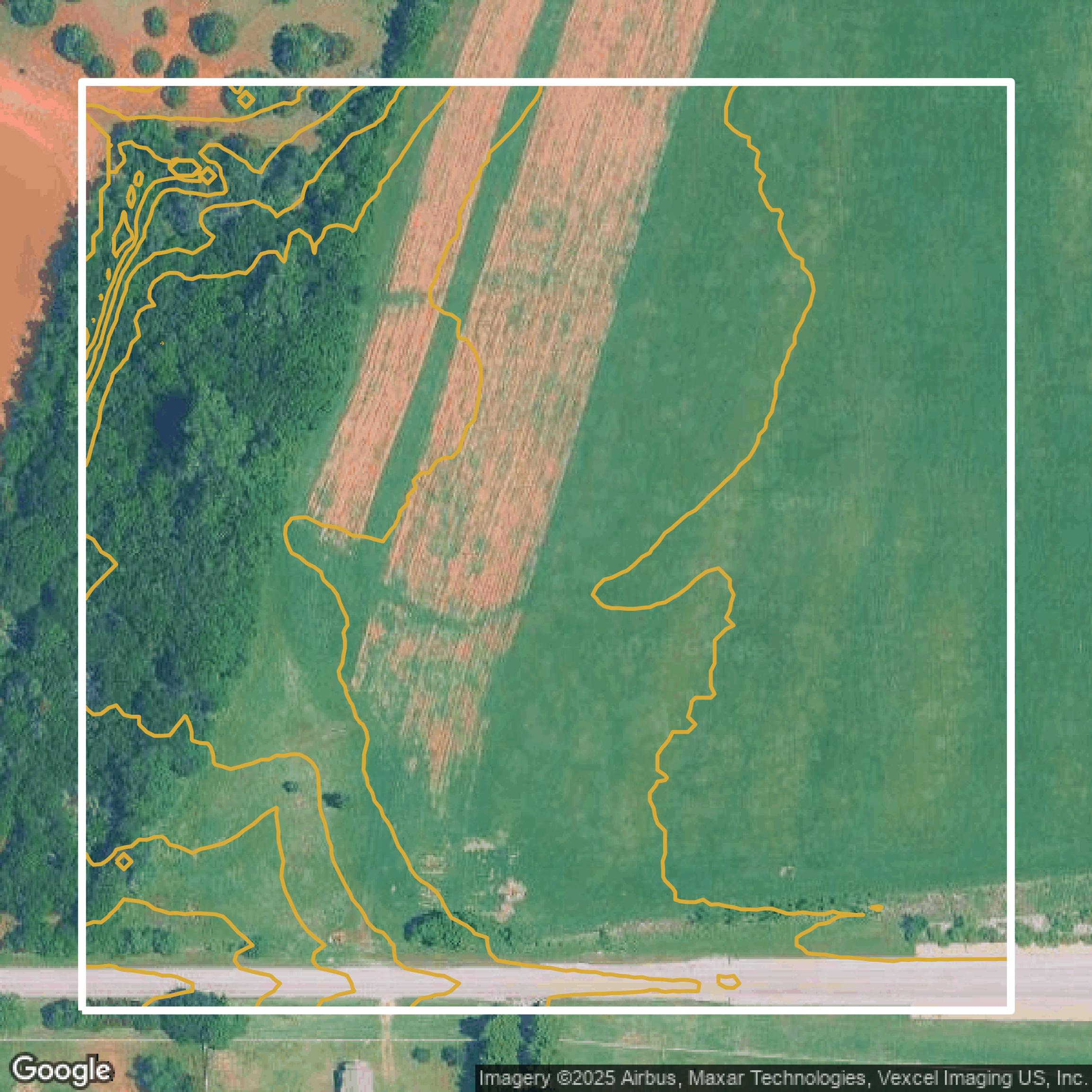 This image shows a contour map in Oklahoma County created using GIS data in Equator.