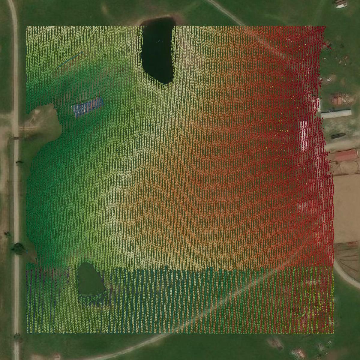 This image shows a LiDAR point cloud in Osage County created using GIS data in Equator.