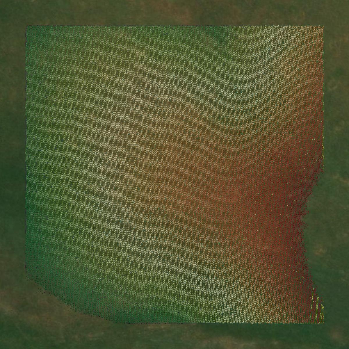 This image shows a LiDAR point cloud in Osage County created using GIS data in Equator.