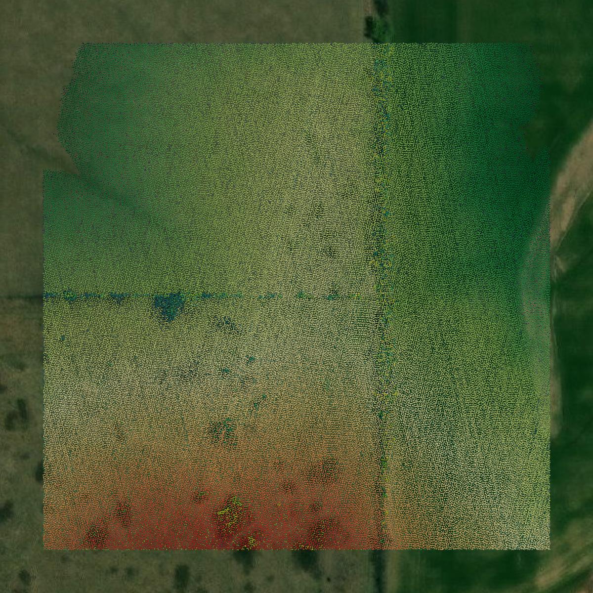 This image shows a LiDAR point cloud in Pawnee County created using GIS data in Equator.