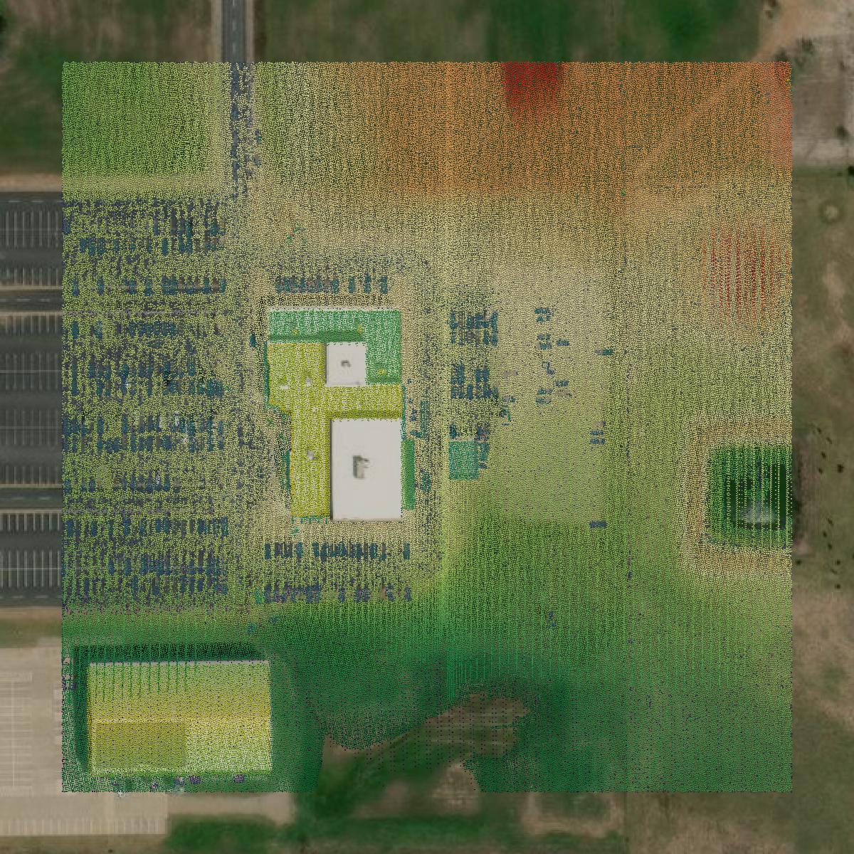 This image shows a LiDAR point cloud in Payne County created using GIS data in Equator.