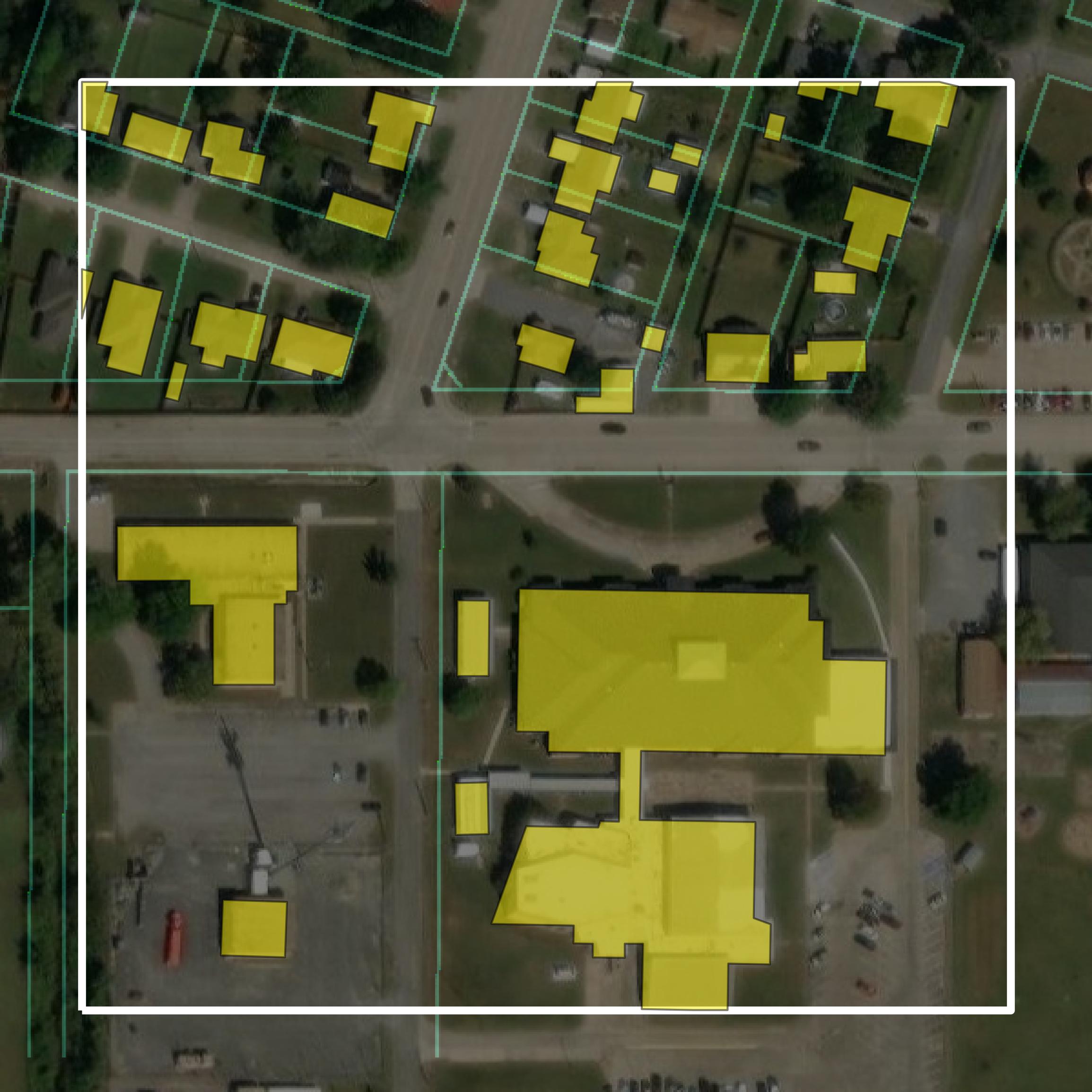 This image shows parcel and building data in Pittsburg County created using GIS data in Equator.