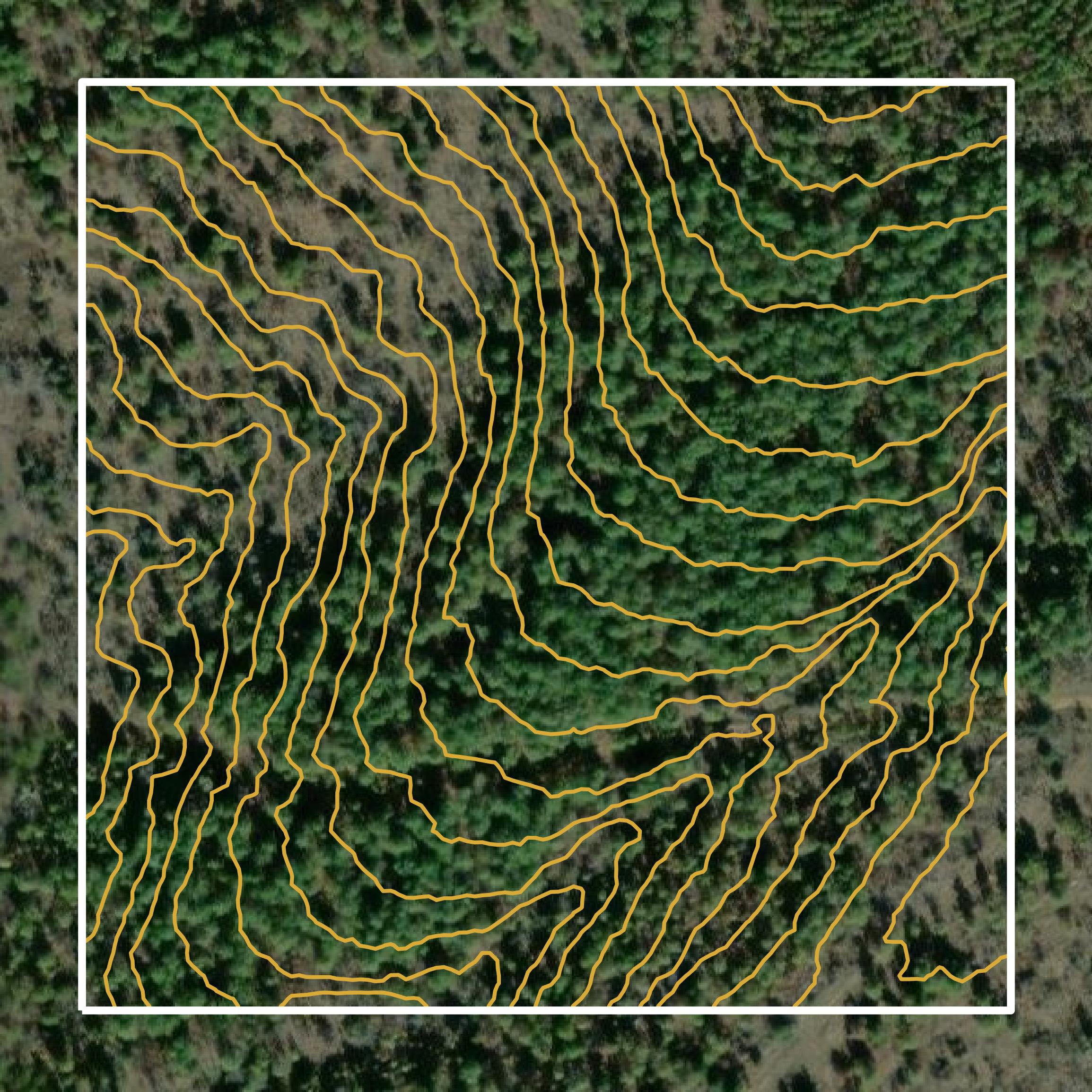 This image shows a contour map in Pushmataha County created using GIS data in Equator.