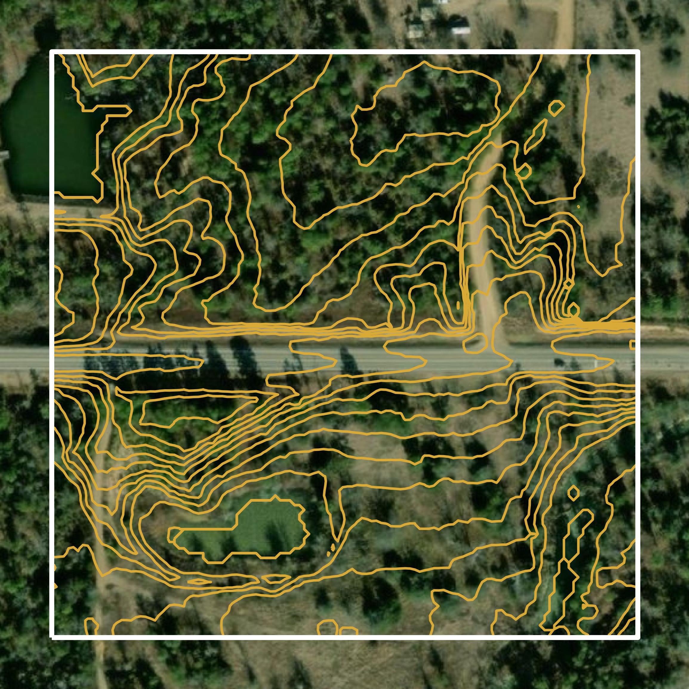 This image shows a contour map in Pushmataha County created using GIS data in Equator.
