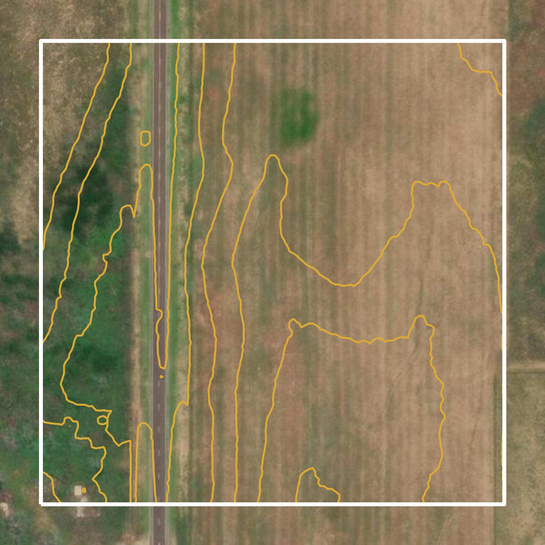 This image shows a contour map in Roger Mills County created using GIS data in Equator.