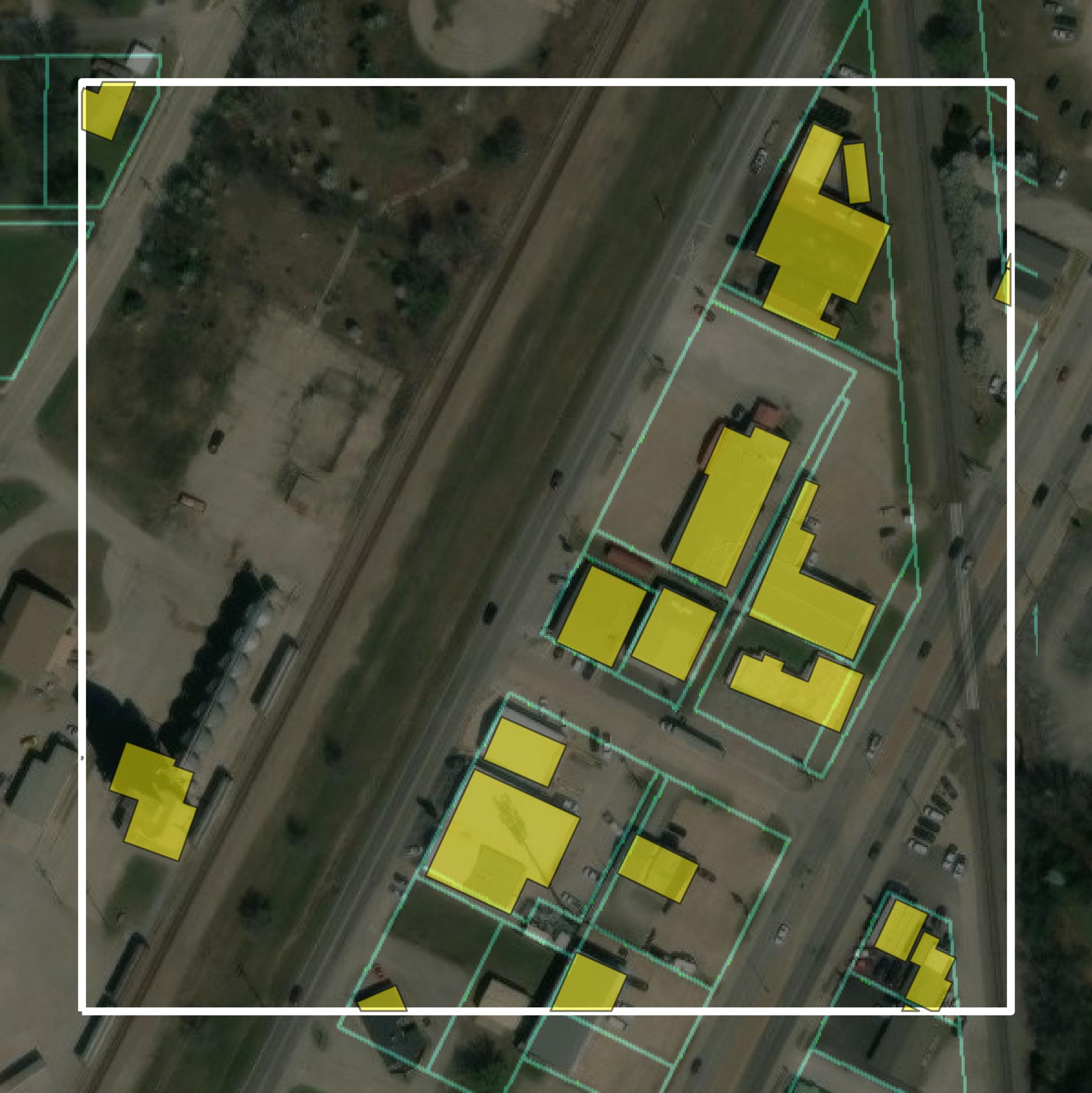 This image shows parcel and building data in Rogers County created using GIS data in Equator.