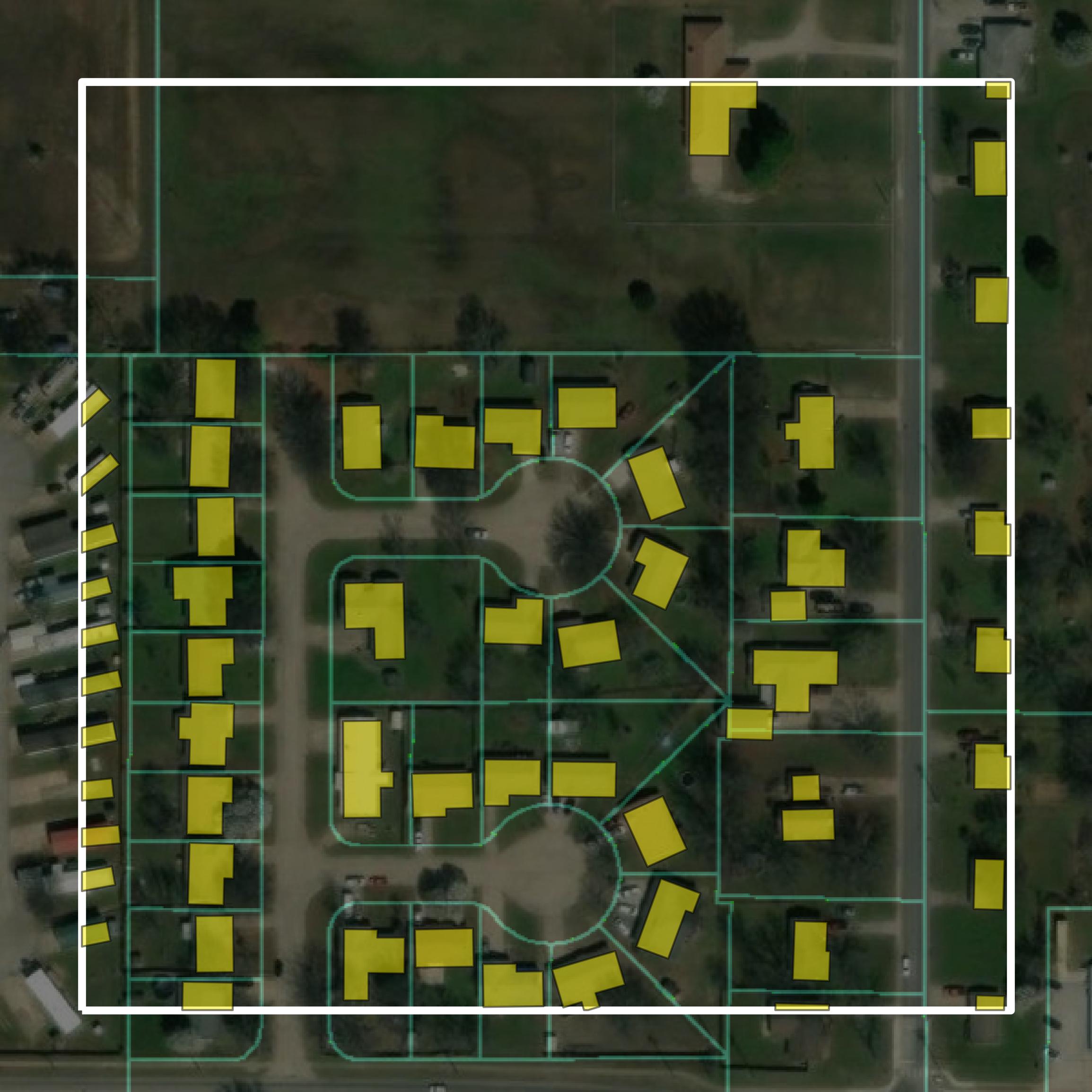 This image shows parcel and building data in Rogers County created using GIS data in Equator.