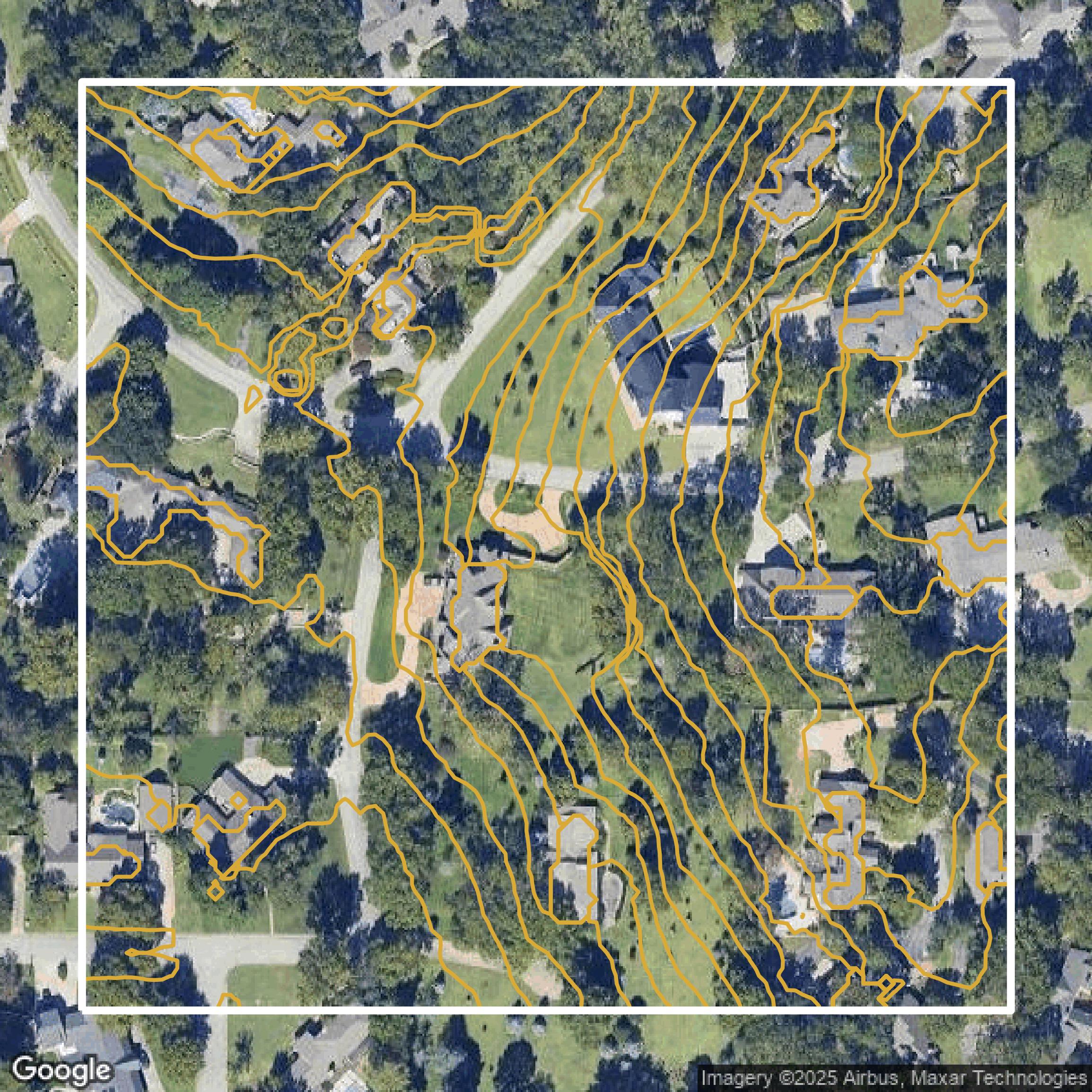 This image shows a contour map in Tulsa County created using GIS data in Equator.