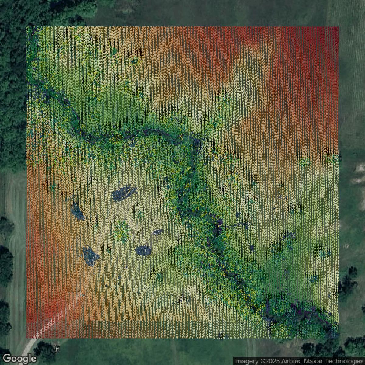 This image shows a LiDAR point cloud in Tulsa County created using GIS data in Equator.