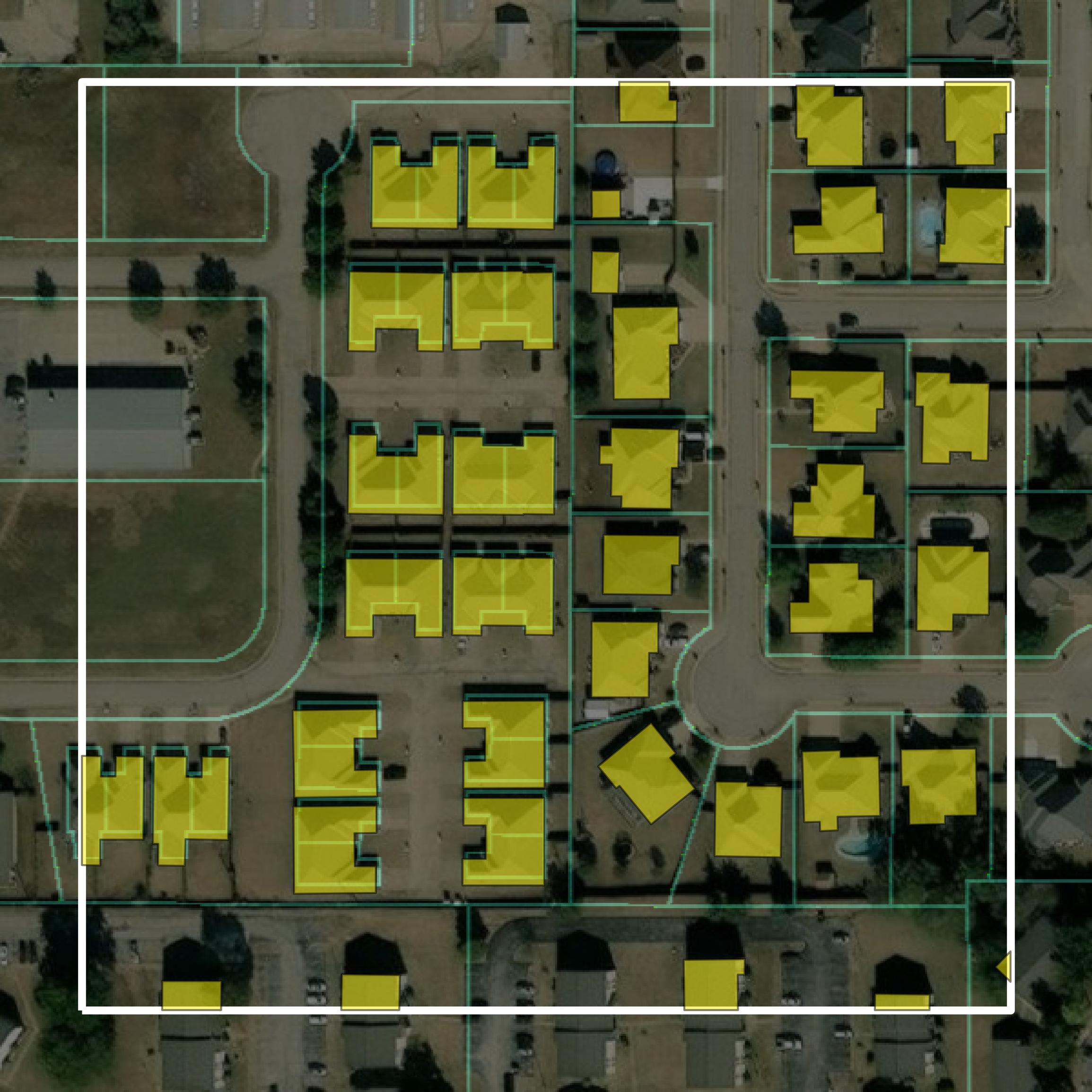 This image shows parcel and building data in Washington County created using GIS data in Equator.