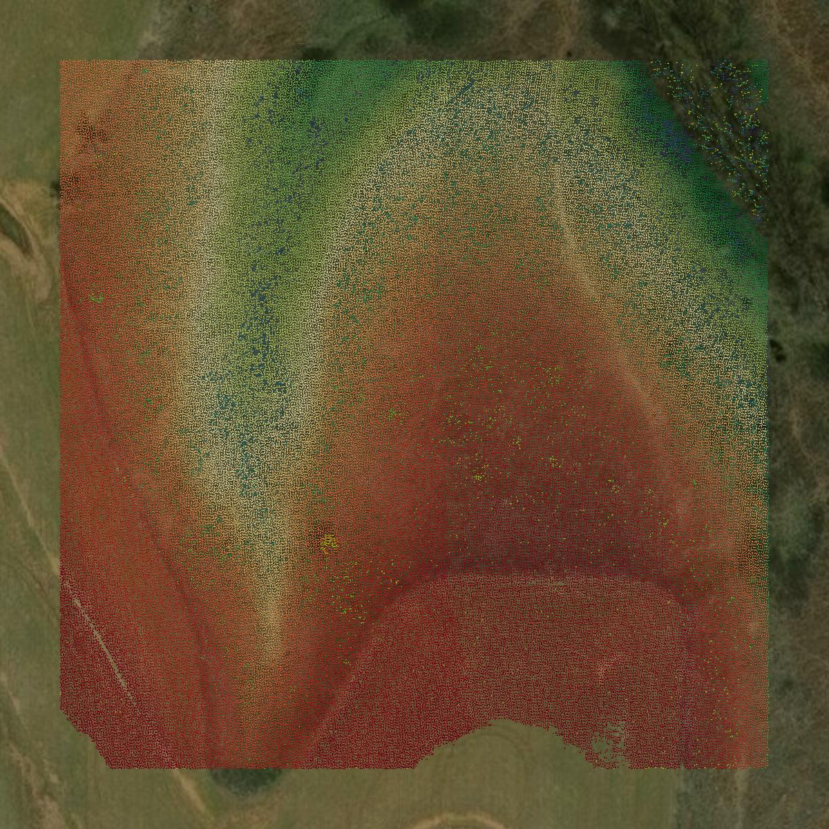 This image shows a LiDAR point cloud in Woodward County created using GIS data in Equator.
