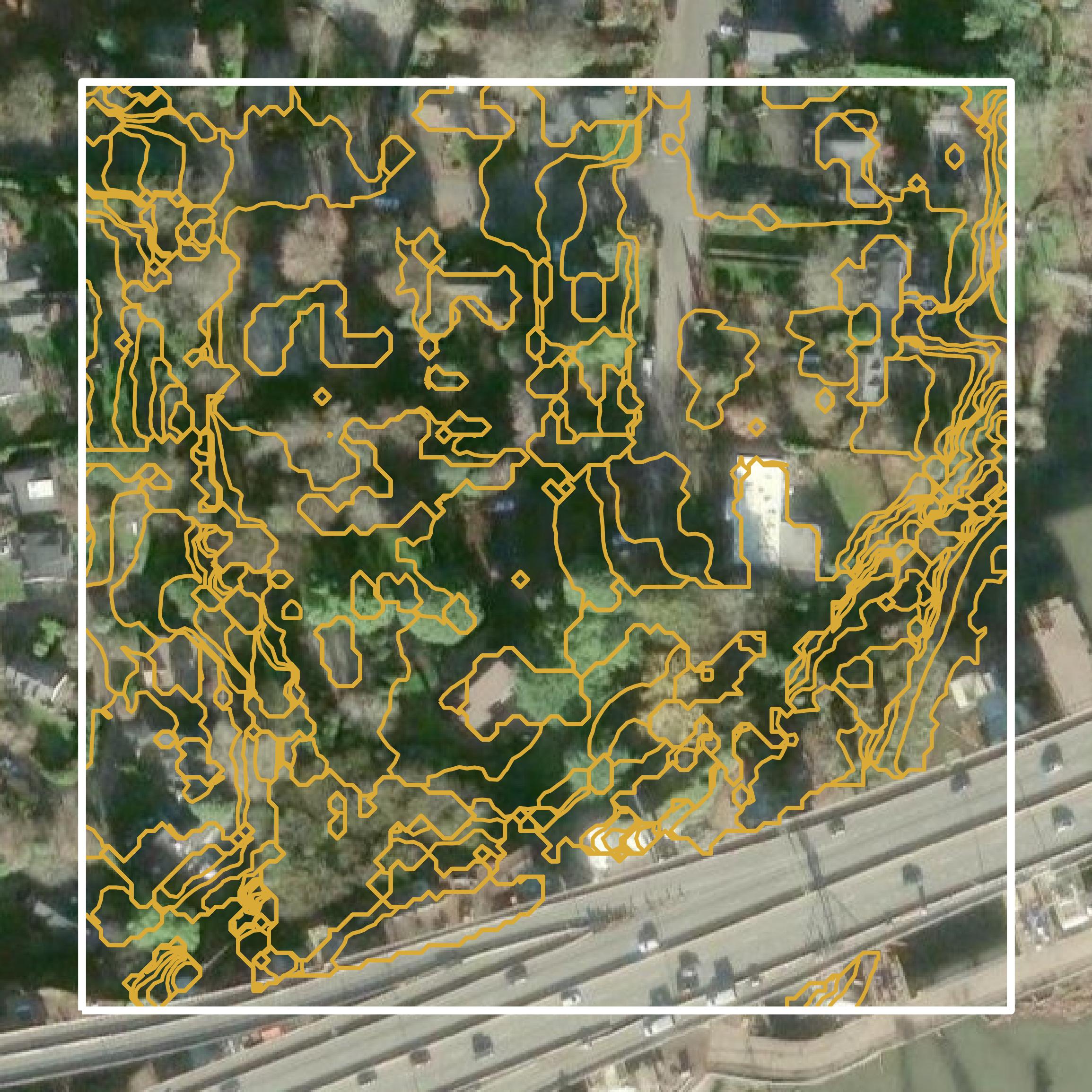 This image shows a contour map in Clackamas County created using GIS data in Equator.