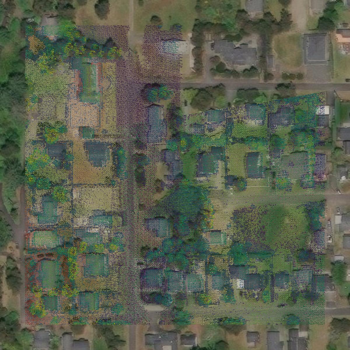 This image shows a LiDAR point cloud in Clatsop County created using GIS data in Equator.