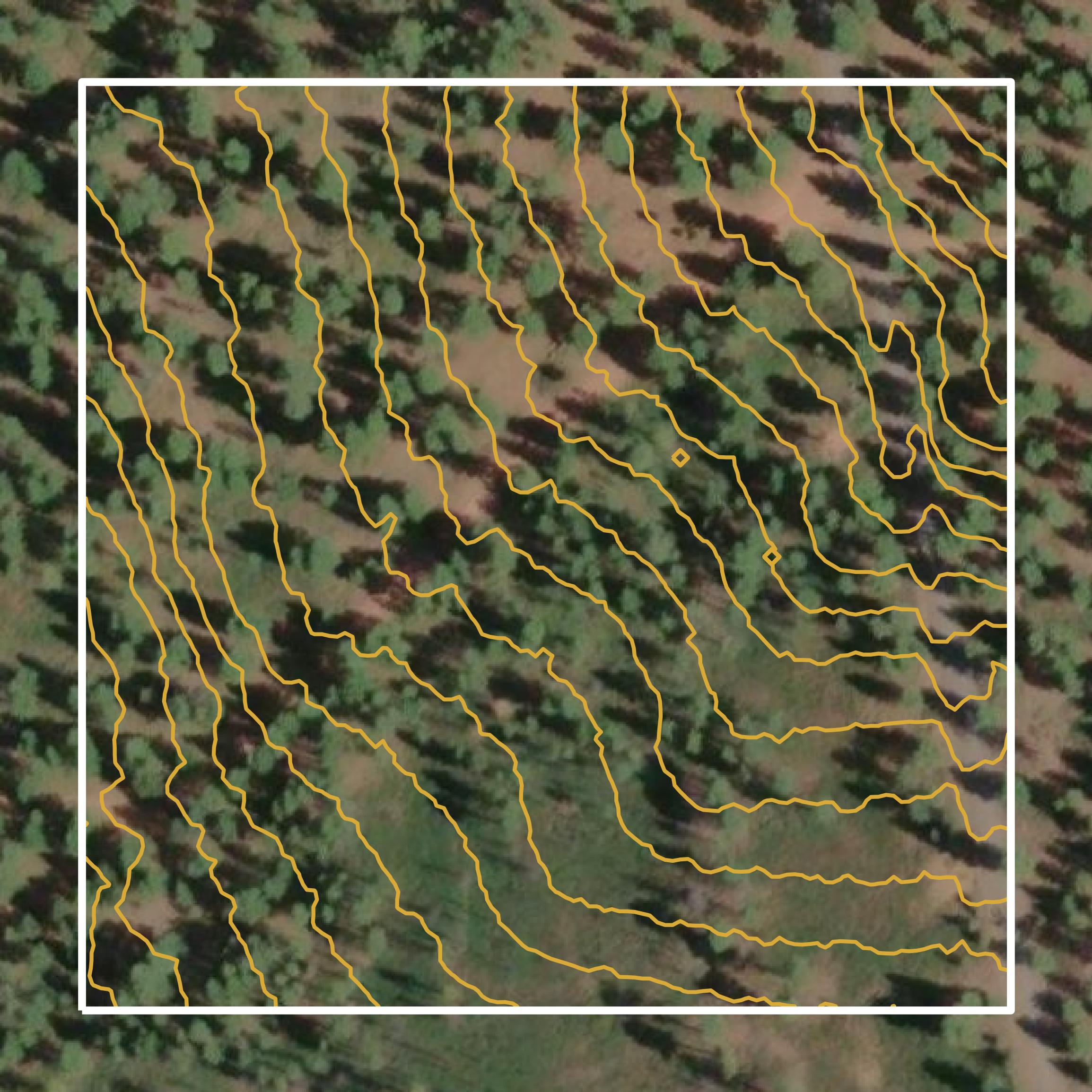 This image shows a contour map in Deschutes County created using GIS data in Equator.