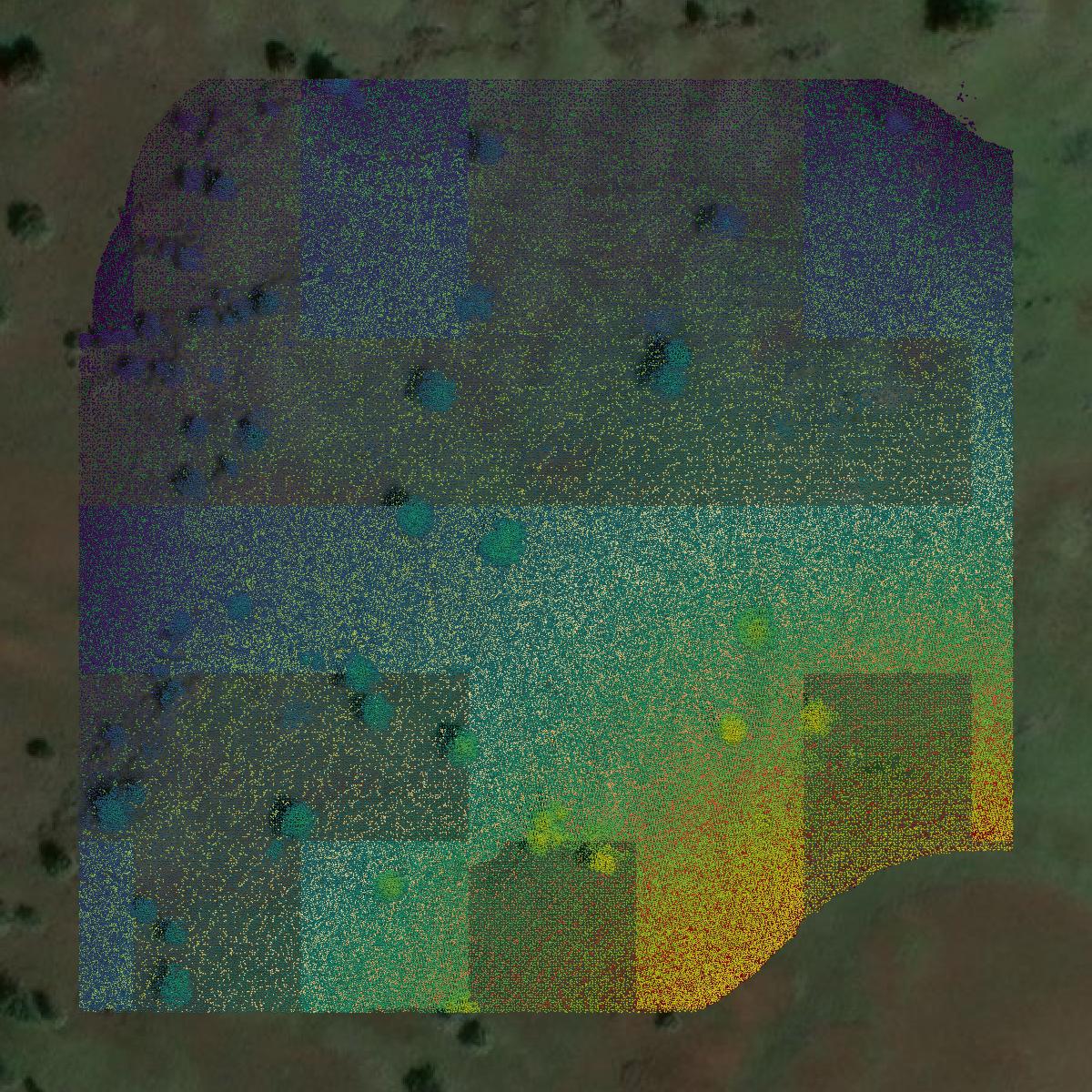 This image shows a LiDAR point cloud in Grant County created using GIS data in Equator.